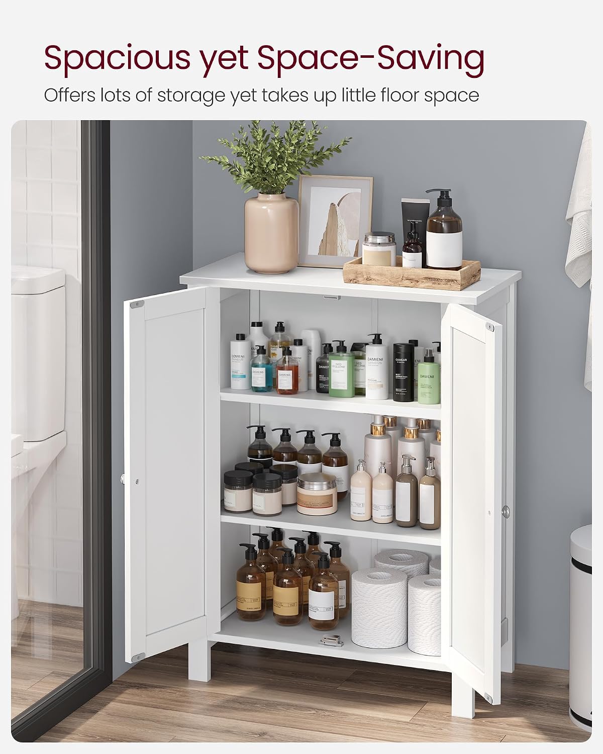 VASAGLE Floor Storage Cabinet, Freestanding Storage Unit with 2 Adjustable Shelves, for Bathroom Living Room Dining Kitchen, 11.8 x 23.6 x 31.5 Inches, Cloud White UBCB60WV1