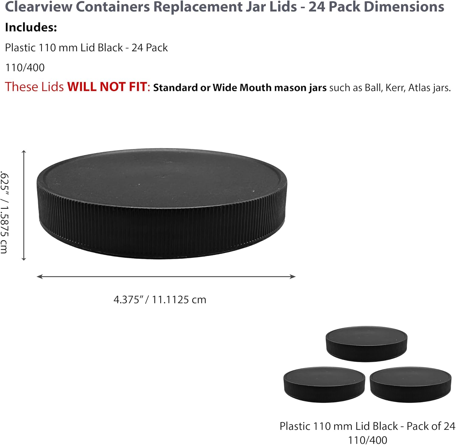1 Pack - 128 oz (1 Gallon) Plastic Storage Jars with 110-400 Leak Proof Black Lids, Food Grade, BPA Free, Hand Wash Only (128oz, BLK, 1PK)