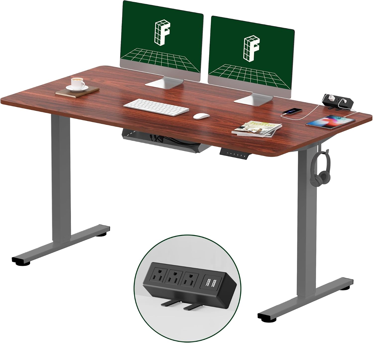 FLEXISPOT EN2 48"x24" Standing Desk with Power Strip Bundle, Black