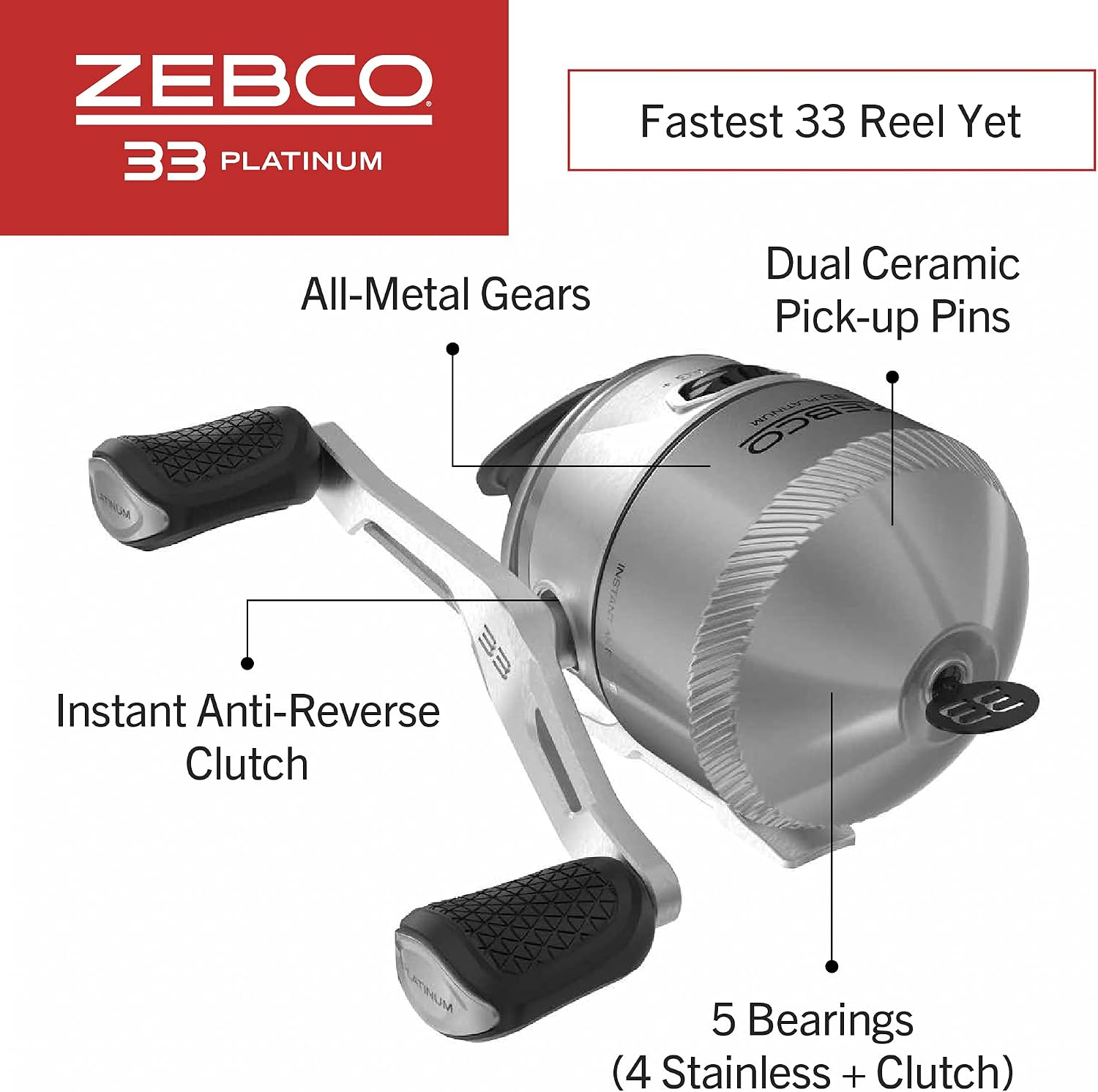Zebco 33 Platinum Spincast Reel and Fishing Rod Combo, Anti-Reverse Clutch