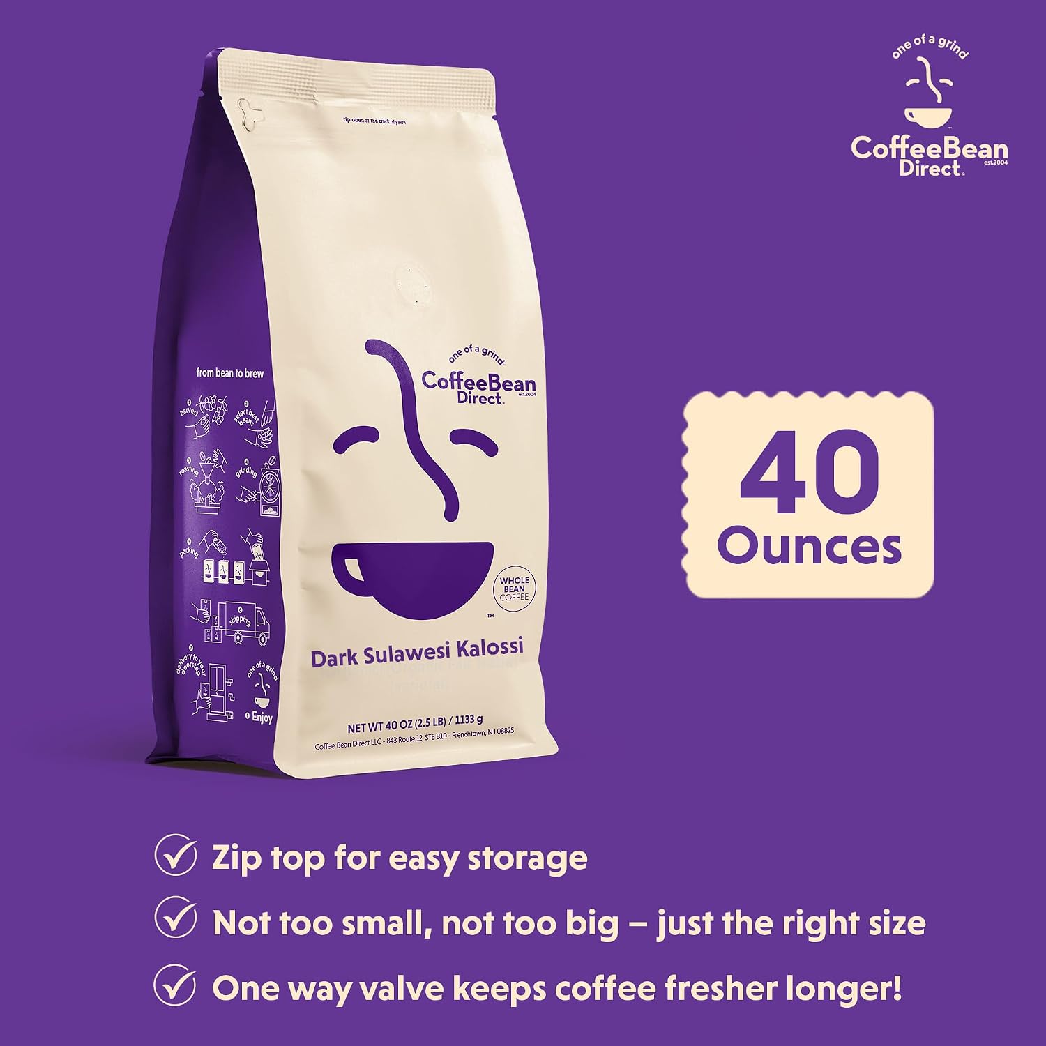 Coffee Bean Direct French Roast Papua New Guinea, Whole Bean, 5lb Bag | Dark Roast, Single Origin Arabica Coffee Beans