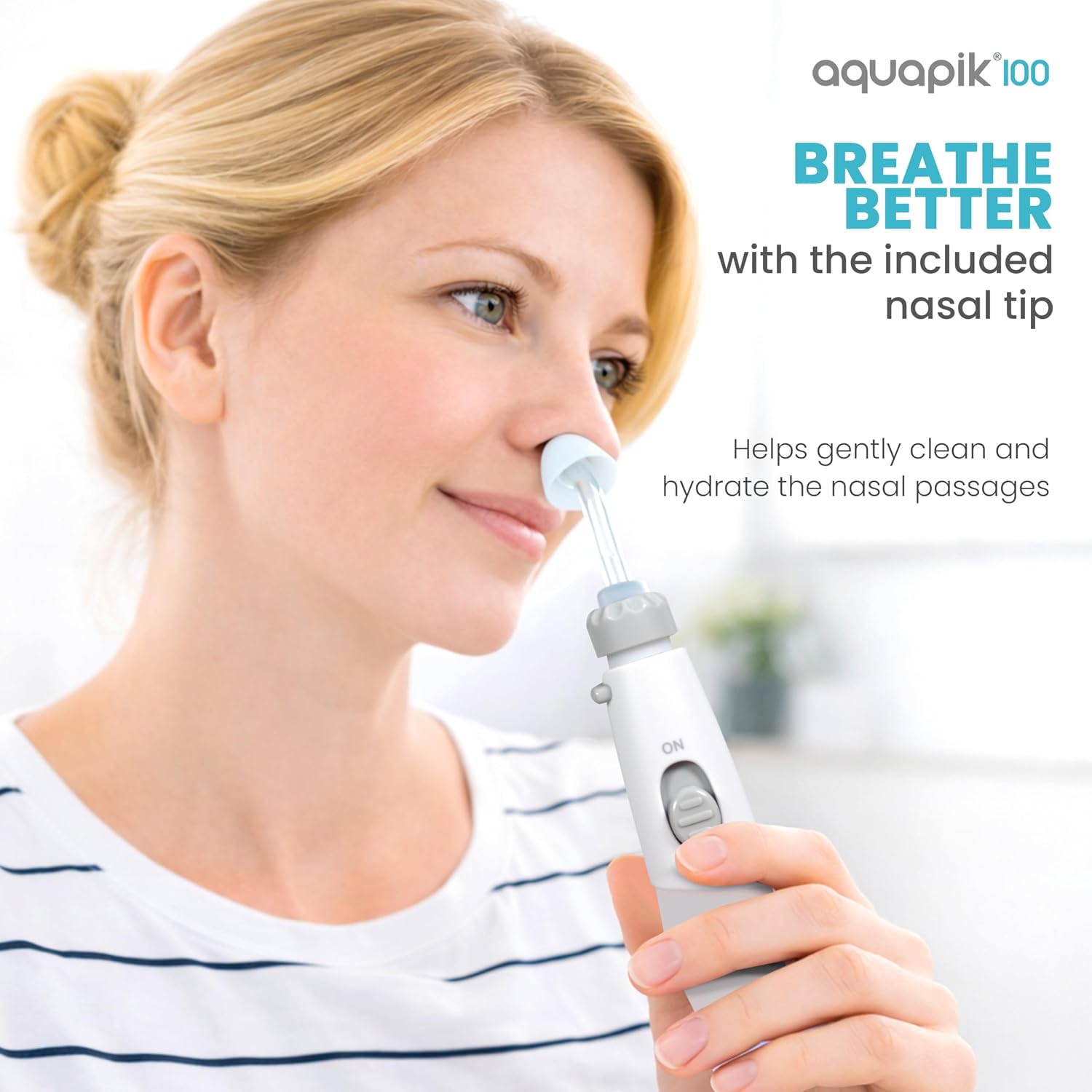 Bostontech Aquapik 100 Countertop Water Flosser for Teeth, 600 ml Corded Oral Irrigator with 10 Pressure Levels, 8 Nozzles Including Nasal Tip