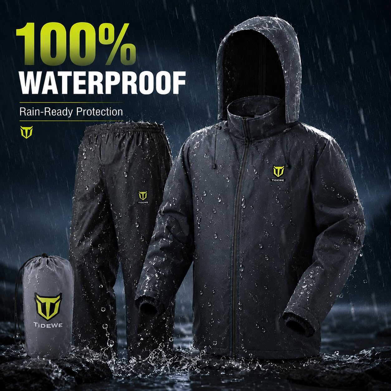 TIDEWE Rain Suit for Men, Waterproof Lightweight 2-Piece Rain Gear