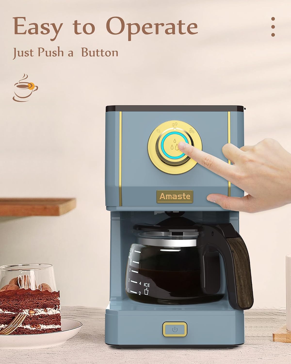 Amaste Drip Coffee Maker, Coffee Machine with 25 Oz Glass Coffee Pot, Retro Style Coffee Maker with Reusable Filter & Three Brewing Modes