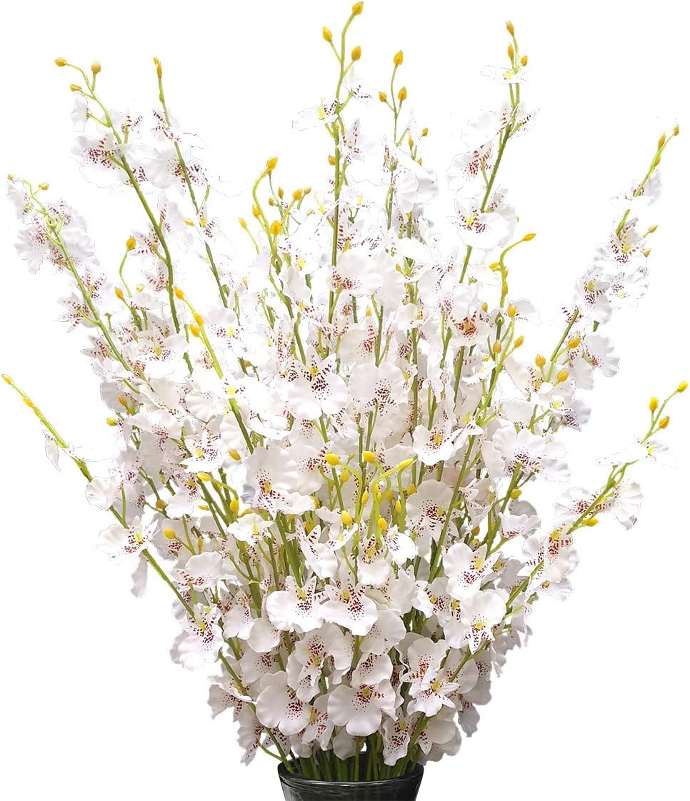 Yellow Artificial Flowers Orchids Silk Fake Flowers in Bulk, 12 Pcs (Each 38.5”), for Wedding Festive Party Home Office Decoration, No Include Vase