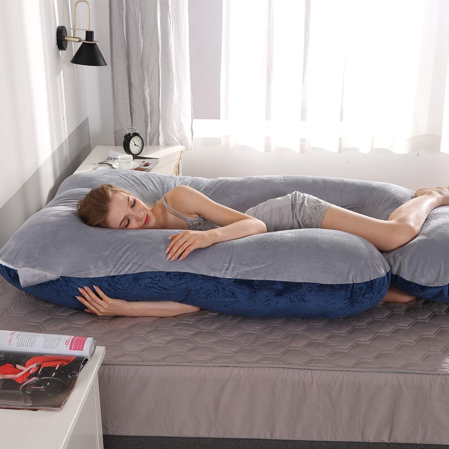 Victostar Pregnancy Pillow,57 inches U Shaped Maternity Pillow with Removable Cover Full Body Pillow Support for Back, HIPS, Legs, Belly (Dark Gray)