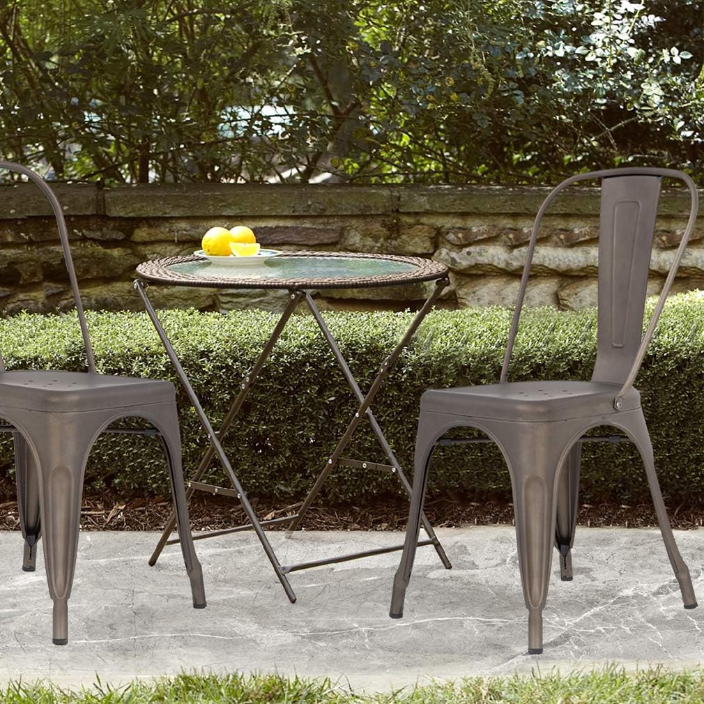 FDW | Metal Dining Chairs | Set of 4, Black | 330lbs Load | Stackable Tolix Side Chairs with Backrest | Non-Slip Feet | Indoor/Outdoor Use | Ideal for Kitchen & Restaurants