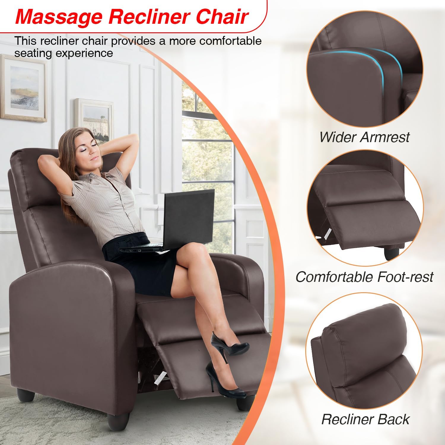 FDW | Recliner Chair | with 2 Point Massage Function | Black, PU Leather