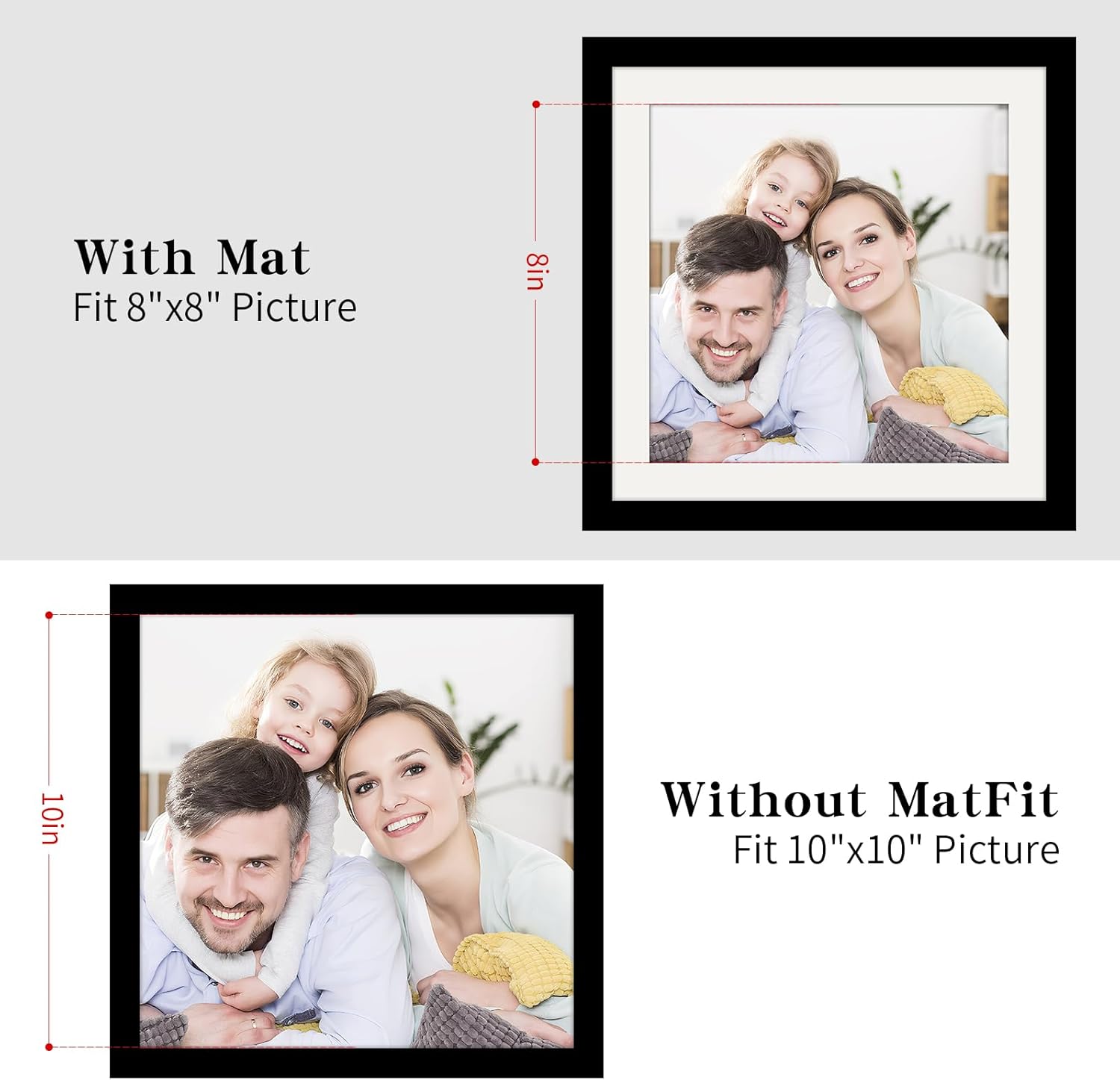 Picture Frames 8x8 2 Pack Made of Solid Wood Black for Wall Mounting and Tabletop Display