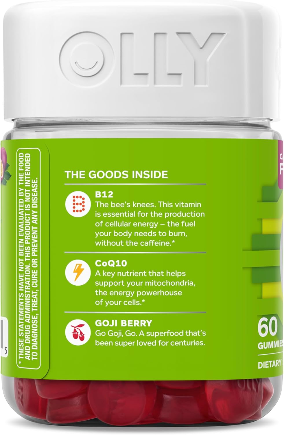 OLLY Daily Energy Gummy,Vitamin B12, CoQ10, Goji Berry - 60 Count