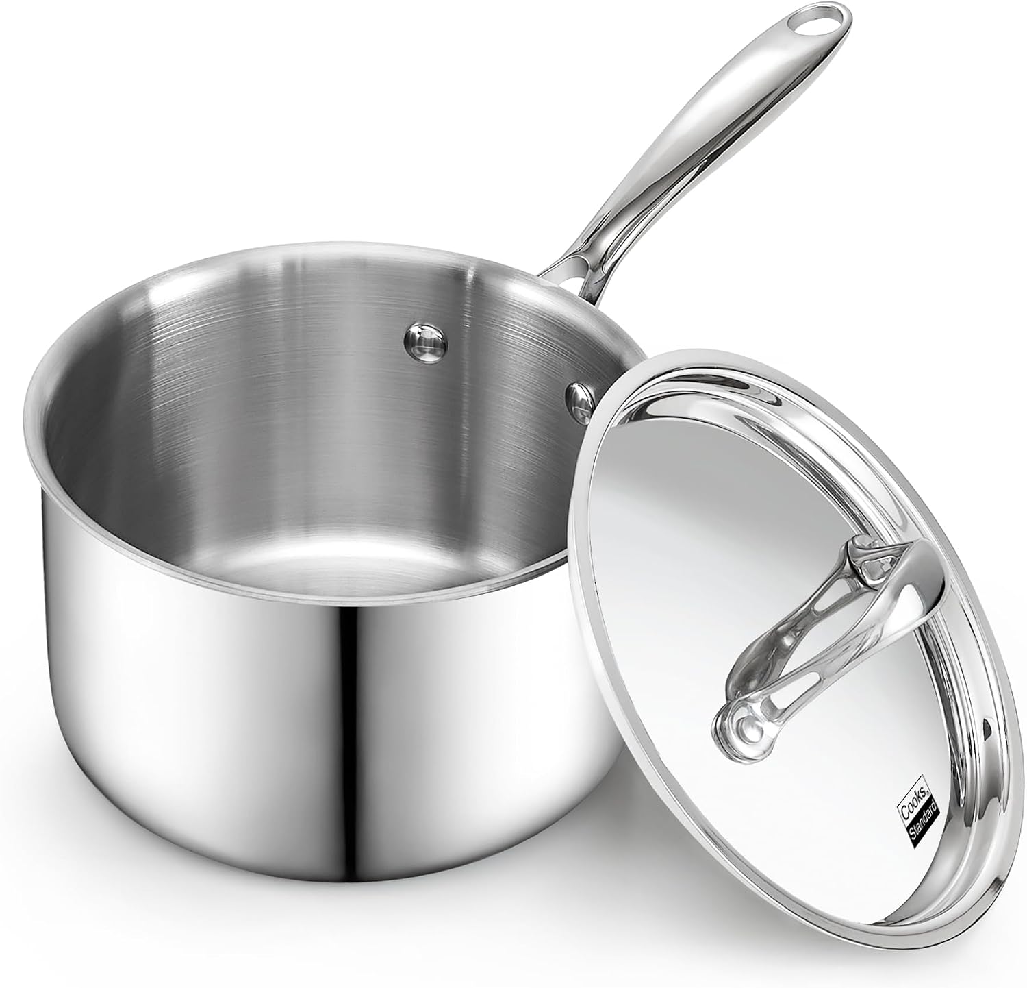 Cooks Standard Multi-Ply Clad 1.5 Quart Stainless Steel Saucepan with Lid, Small Kitchen Induction Cooking Sauce Pot Pan, Dishwasher & Oven Safe, Compatible with All Cooktops