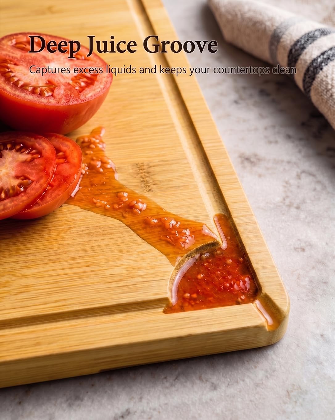 Cutting Boards for Kitchen, Wooden Chopping Board for Meat, Vegetables and Fruit, 18" x 12" XL Deep Carbonized Bamboo Board for Meal Prep, Serving, Daily Cooking and Kitchen Counter