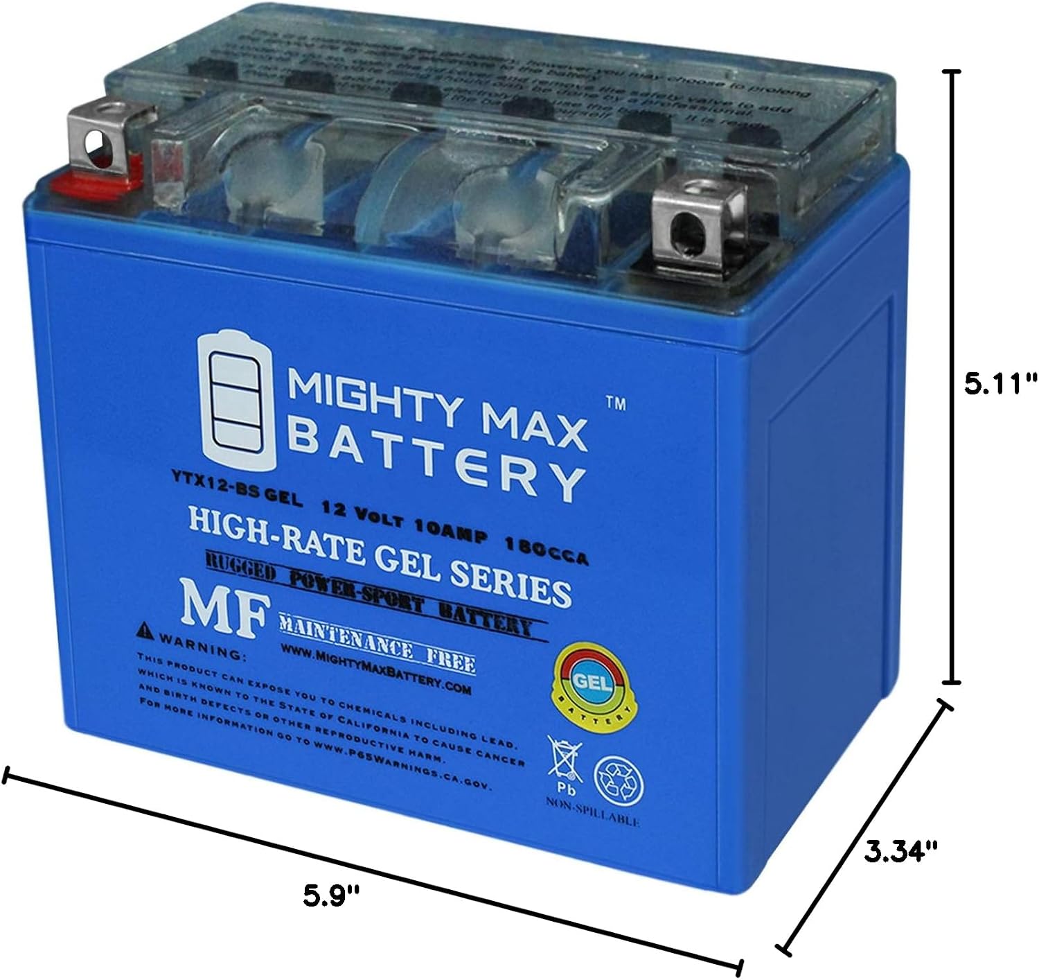 Mighty Max Battery YTX20L-BS GEL -12 Volt 18 AH, GEL Type, 270 CCA, Rechargeable Maintenance Free SLA AGM Motorcycle Battery