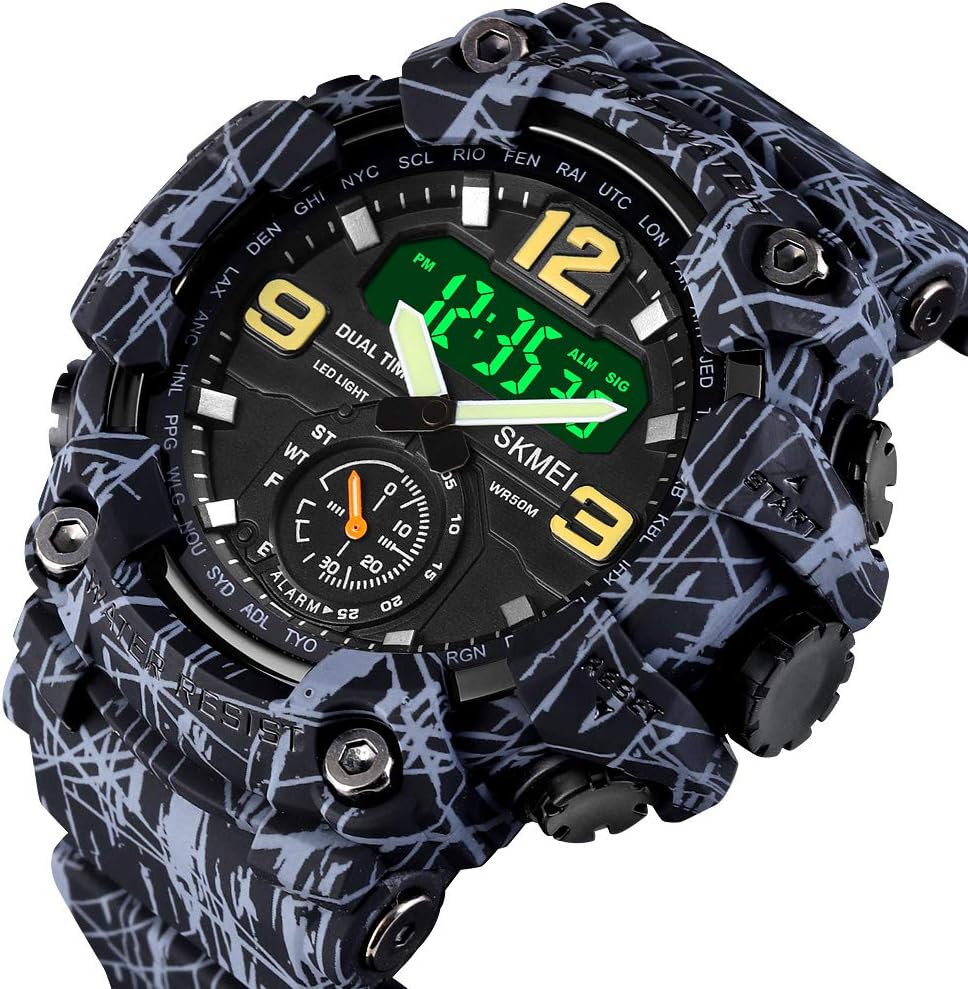 FANMIS Men's Analog Digital Sport Watch Military Dual Display 50M LED Watch | Men's Dual Display Sports Watches With Led Backlight Alarm Stopwatch 12/24h Time Outdoor Running Swimming
