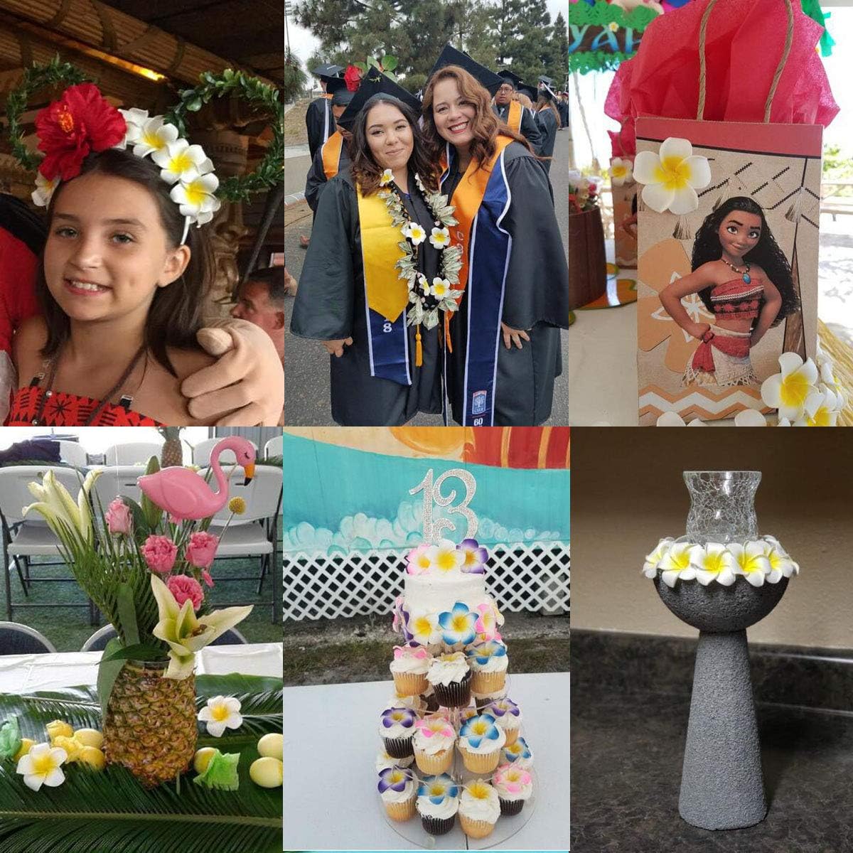 Pursuestar 100Pcs White Foam Hawaiian Frangipani Artificial Plumeria Flower Petals Cap Hair Hat Wreath Floral DIY Home Wedding Decoration 5cm