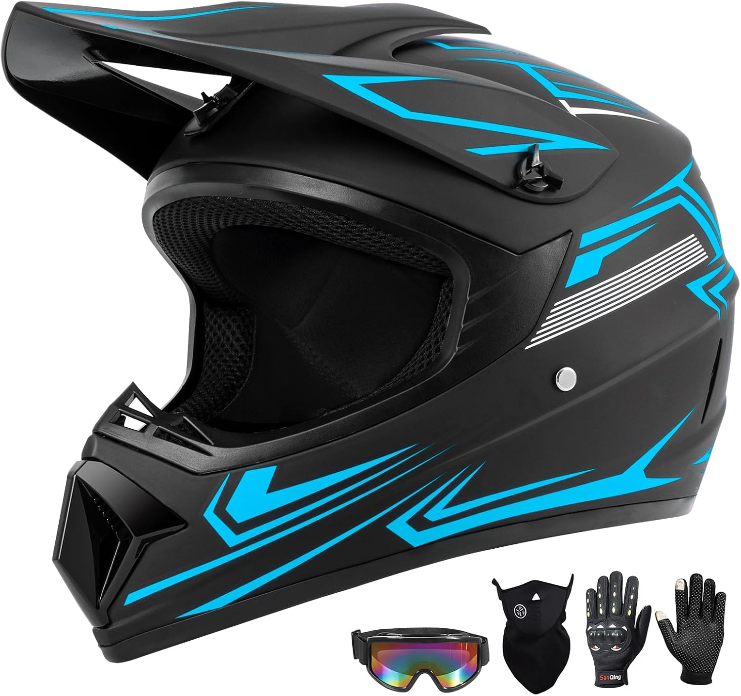 Youth Kids Dirt Bike Motocross Helmet (Goggles Gloves Face Mask) 4PCS Set, DOT Approved Full Face Motorcycle Helmets