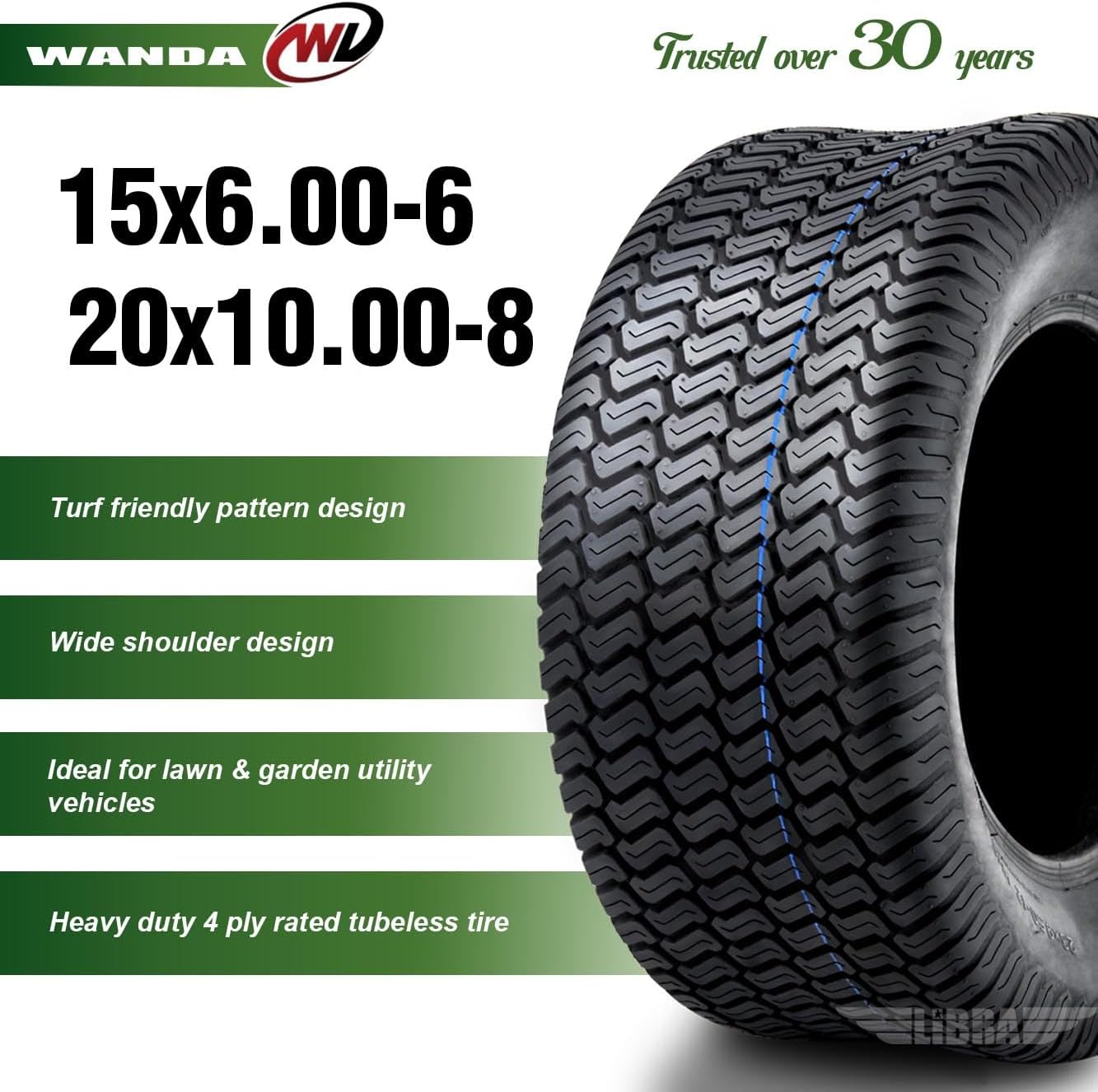 WANDA Set 4 Lawn Mower Turf Tires 16x6.5-8 & 23x10.5-12 /4PR -13019/13049 | Riding Lawn Mover, Garden Tractor