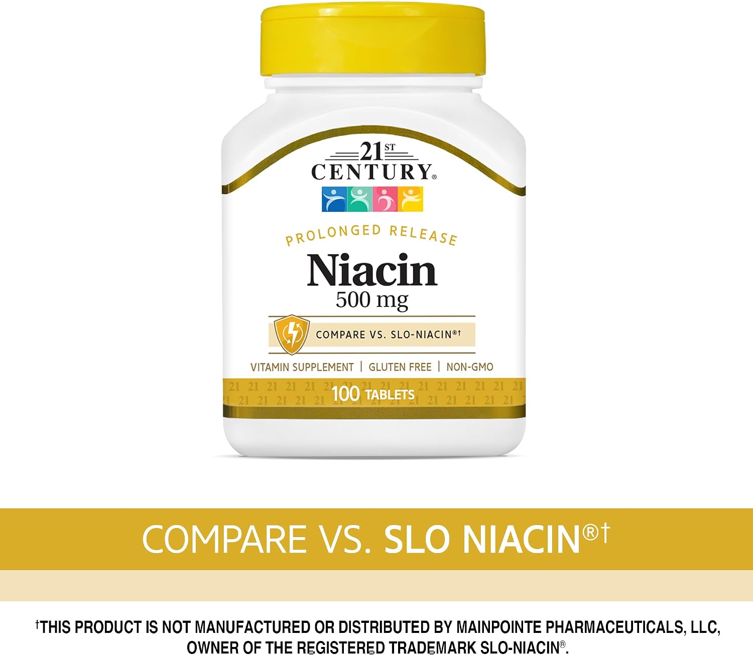 21st Century Niacin 500mg Prolonged Release Tablets, Vitamin B3, 100ct | Vitamin B3 Niacin 500 mg, Energy Metabolism, Heart & Nervous System Support, Prolonged-Release Formula, Non-GMO, Gluten Free