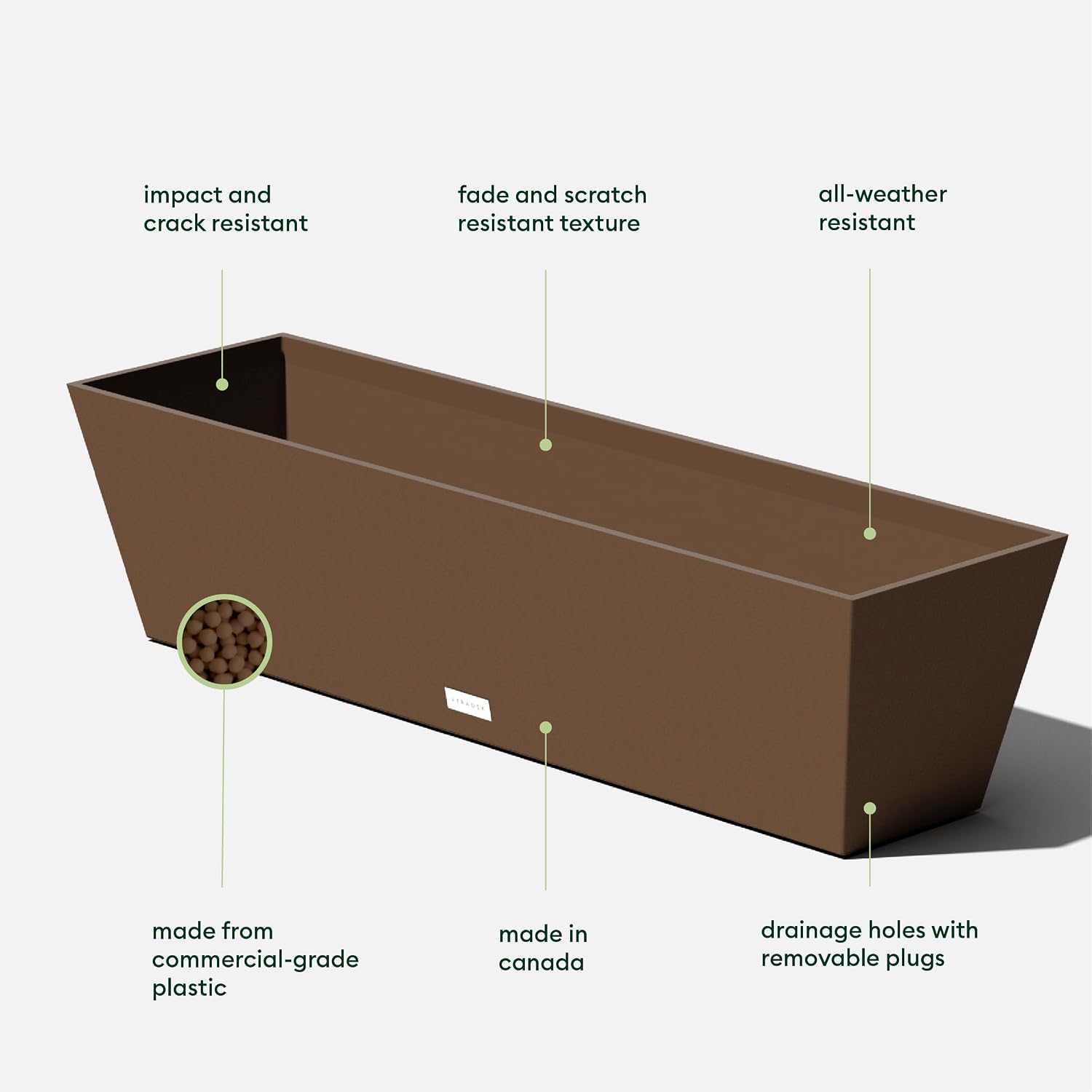 Veradek Pure Series Window Box Planter - Tapered Outdoor Planter | Made From Durable Plastic With Pre-Drilled Drainage Holes. Modern Patio/Tabletop Décor for Plants and Flowers