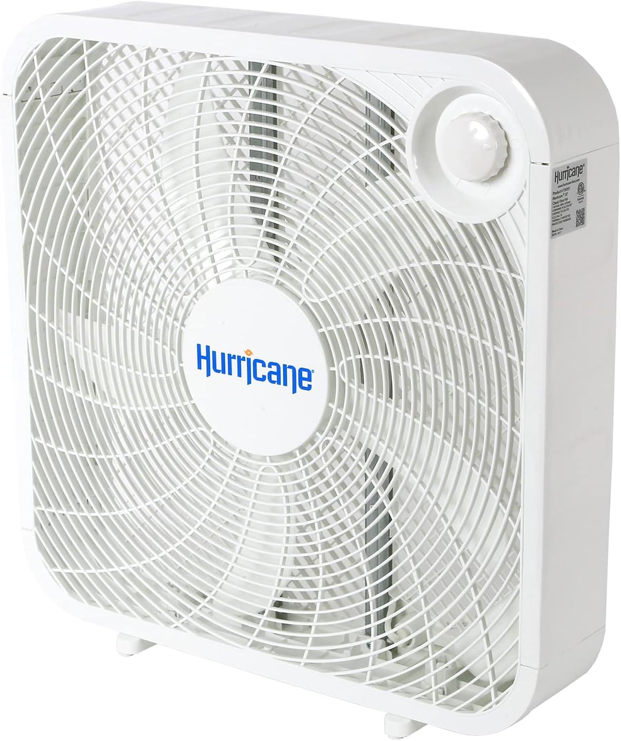 Hurricane Classic Floor Box Fan with 3 Speed Settings, White - 20in | Corded Portable Electric Air Cooling Unit w/ Powerful 2400 CFM Airflow for Home, Garage, Office, Bedroom & Basement
