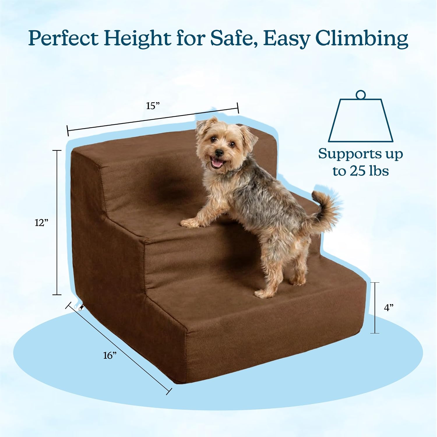 3-Step Pet Stairs - Nonslip Foam Dog and Cat Steps with Removable Zippered Microfiber Cover - 2-Tone Design for Home or Vehicle Use by PETMAKER (Tan) | 3-Step Pet Steps for High Bed and Couch - Pet Stairs with Nonslip Bottom, High-Density Foam, and Remov…