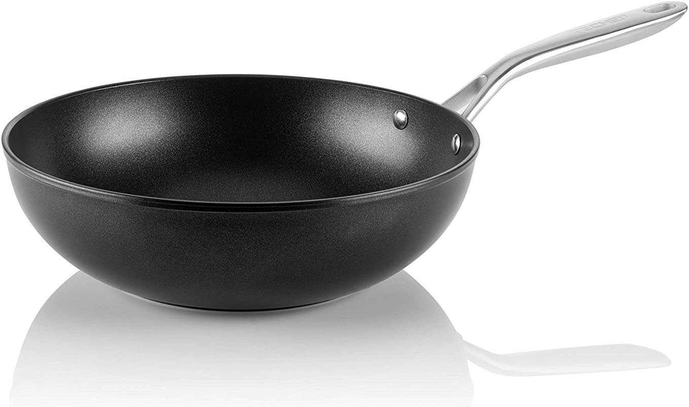TECHEF - Onyx Collection, 12-Inch Nonstick Flat Bottom Wok/Stir-Fry Pan - PFOA Free, Dishwasher and Oven Safe, Made in Korea