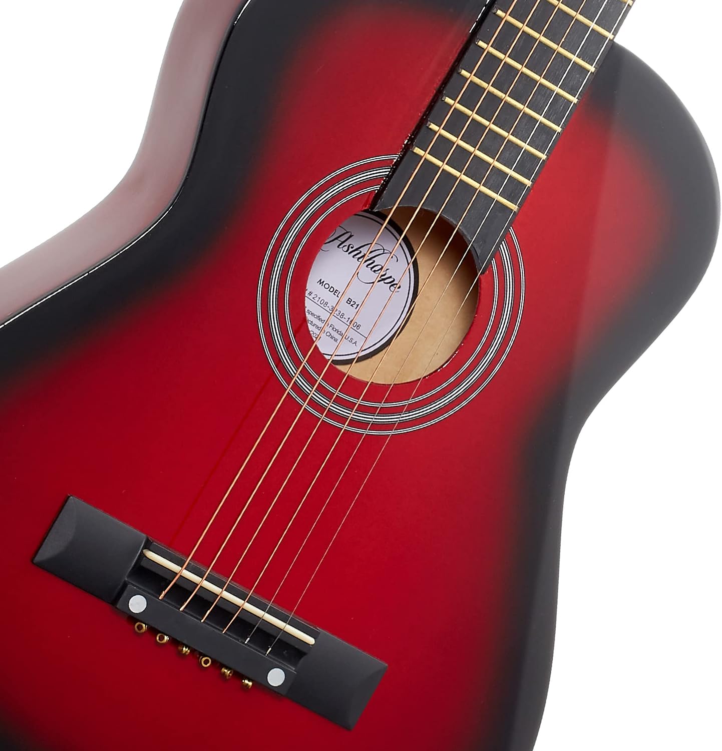 Ashthorpe 38-inch Beginner Acoustic Guitar (Red), Starter Kit with Gig Bag, Extra Strings, Strap, Picks, and Lessons
