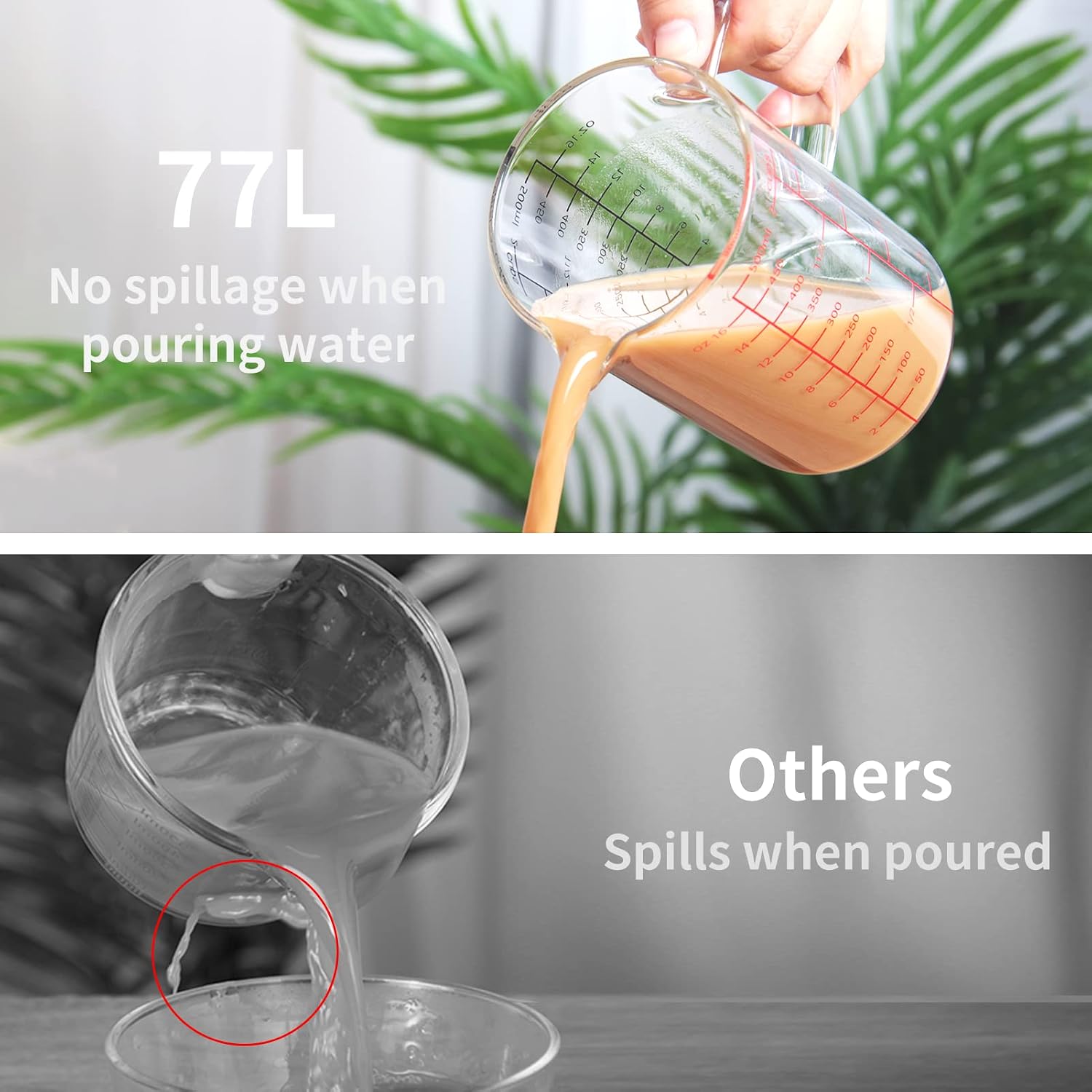 2 Cup Glass Measuring Cup, [Insulated handle, V-Shaped Spout], High Borosilicate Glass Measuring Cup for Kitchen or Restaurant, Easy To Read, 500 ML (0.5 Liter, 2 Cup)