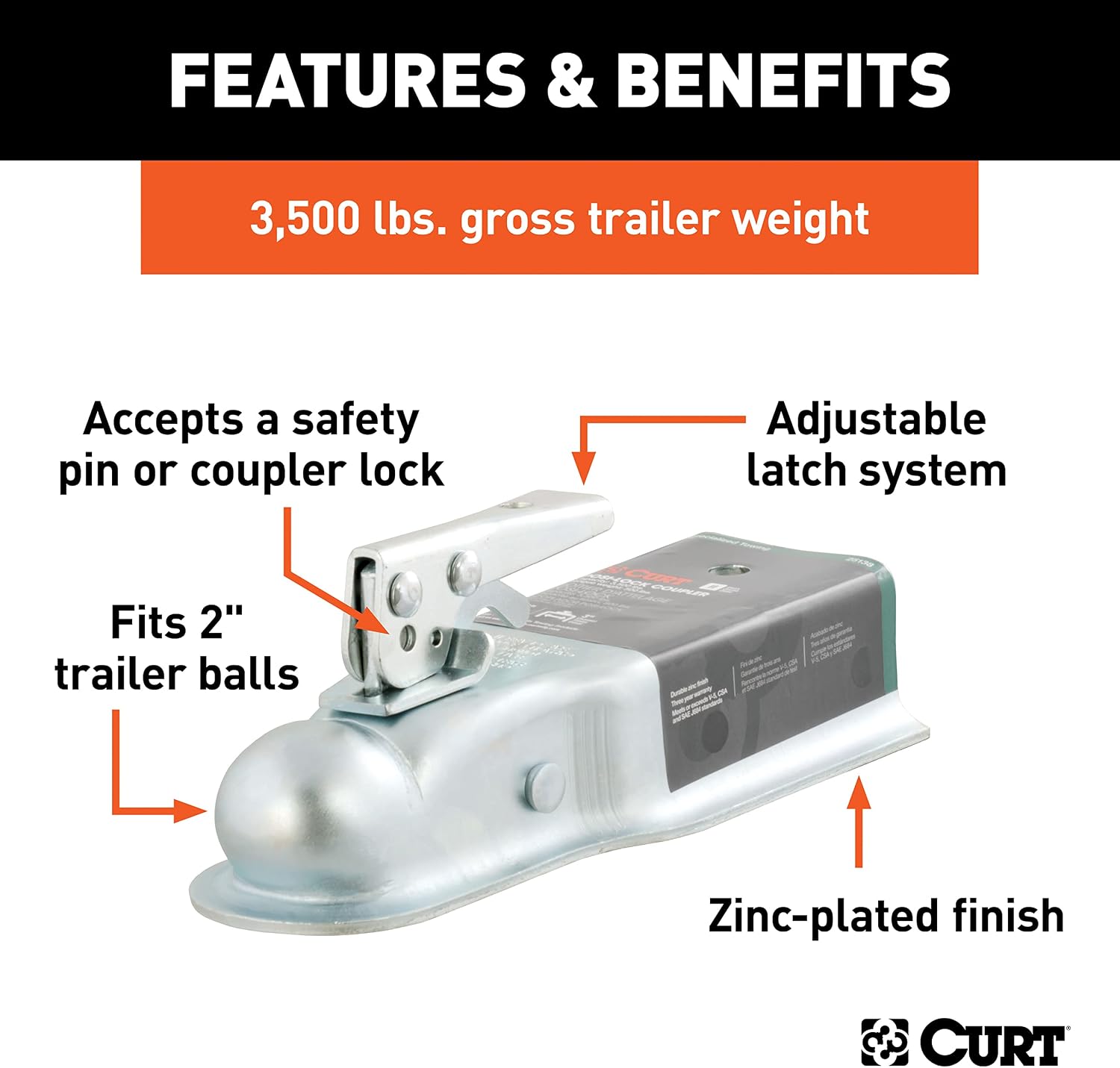 Curt Manufacturing K-5138 Class 2 3500 Gtw 2 in Ball 3 in Channel Zinc Plated