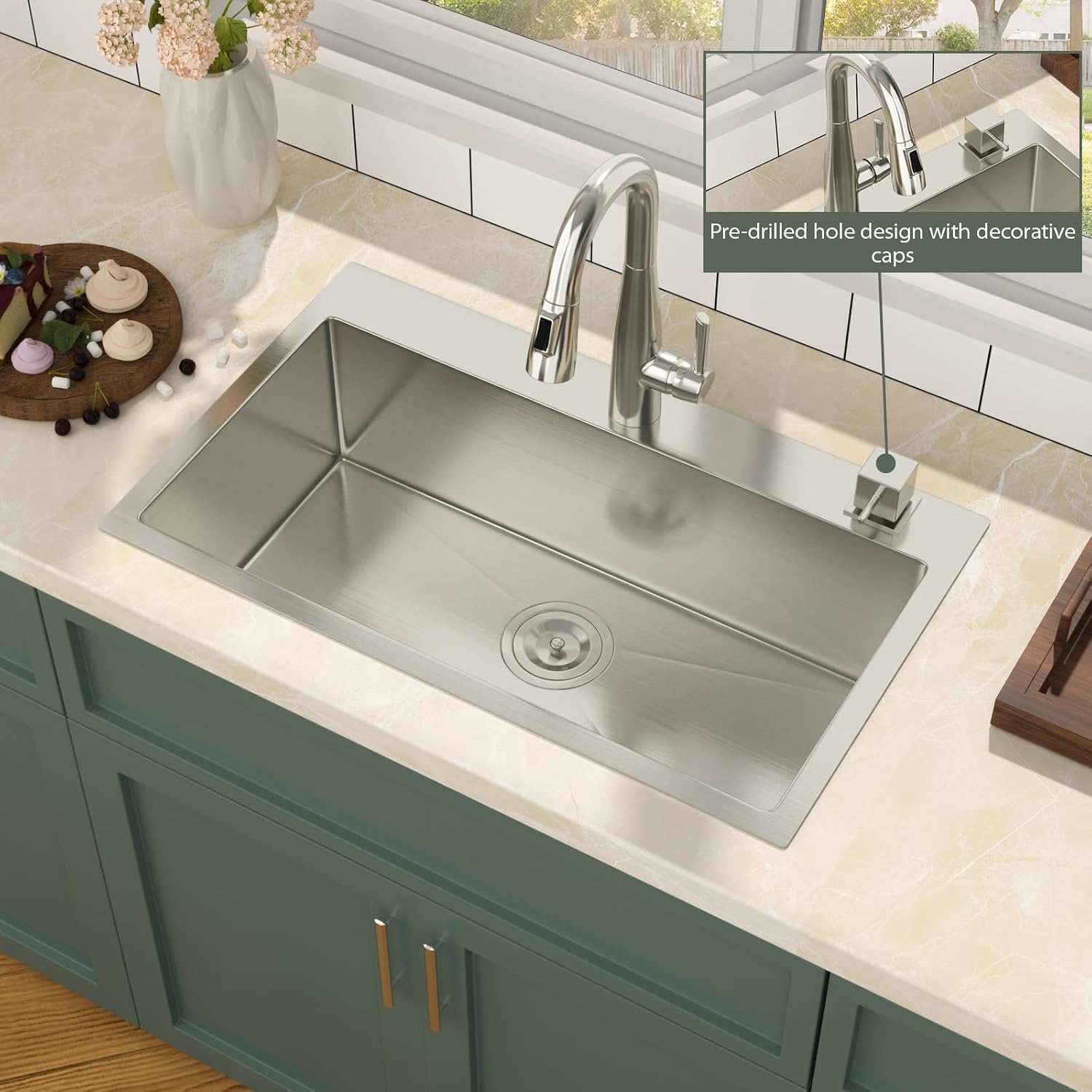 Mocoloo 13 Inch Drop in Bar Sink - 13" x 15" Small Kitchen Sink T304 Stainless Steel Handmade Single Bowl Round Corner Topmount Wet Bar Sink for