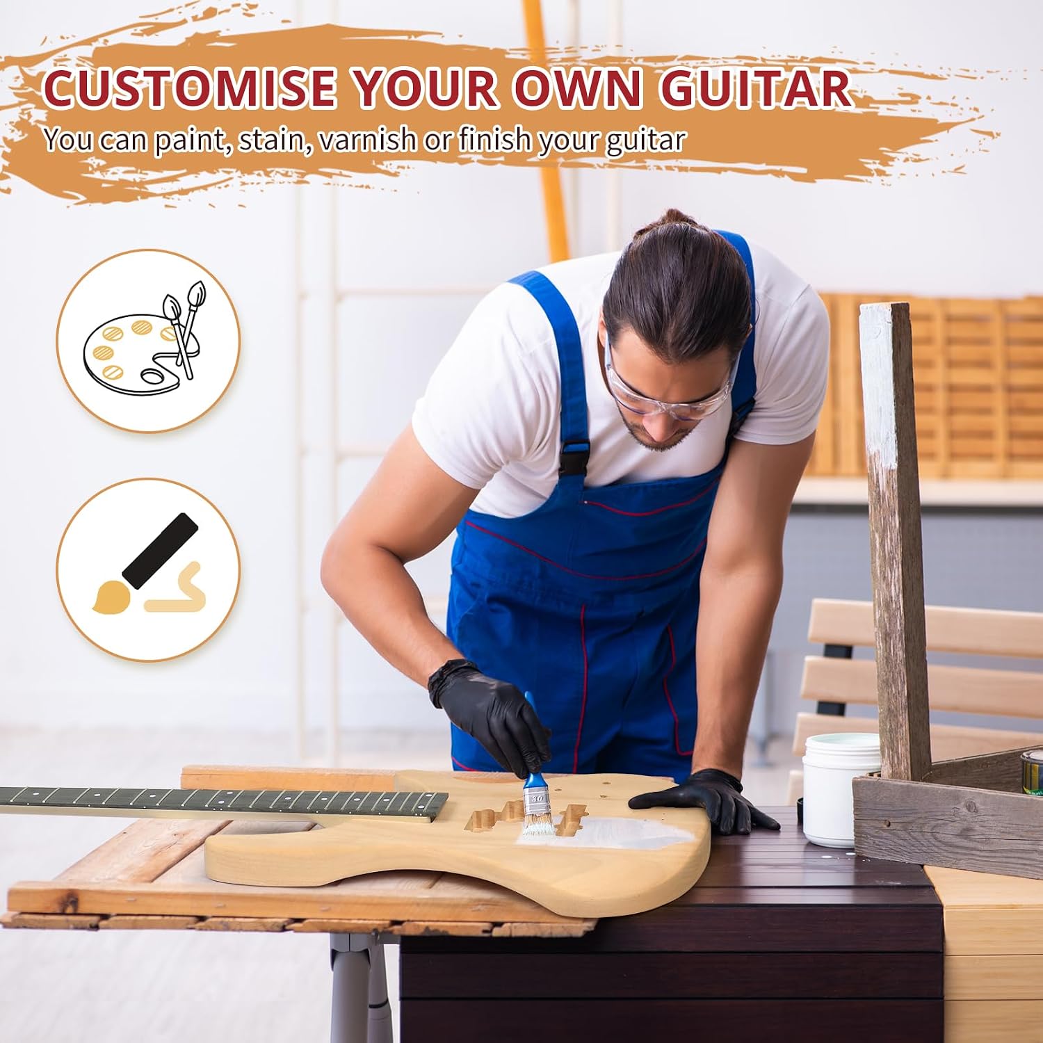 Ktaxon DIY Electric Guitar Kit, 44Inch DIY Bass Guitar Kit (KIB) | Mahogany Body, Solid Wood Fingerboard and Maple Neck, Easy Installation & All Accessories Included to Build Your Own Guitar