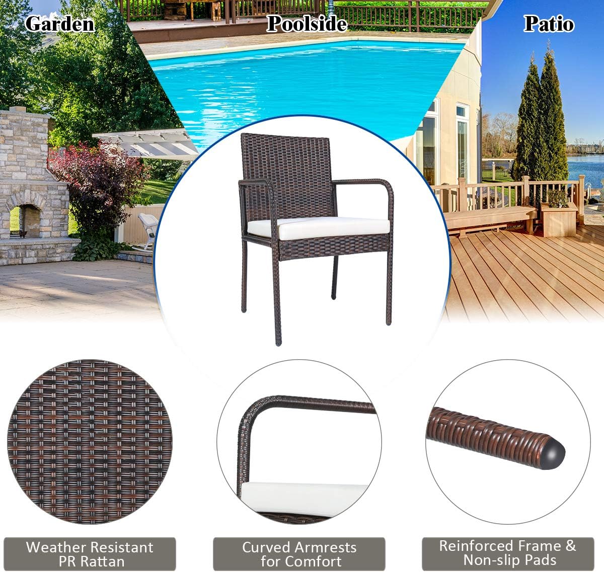 Outdoor Patio Wicker Chairs Set of 4, with Heavy Duty Steel Frame and Soft Cushions, All Weather Resistant Outdoor Dining Set, Suitable for Poolside