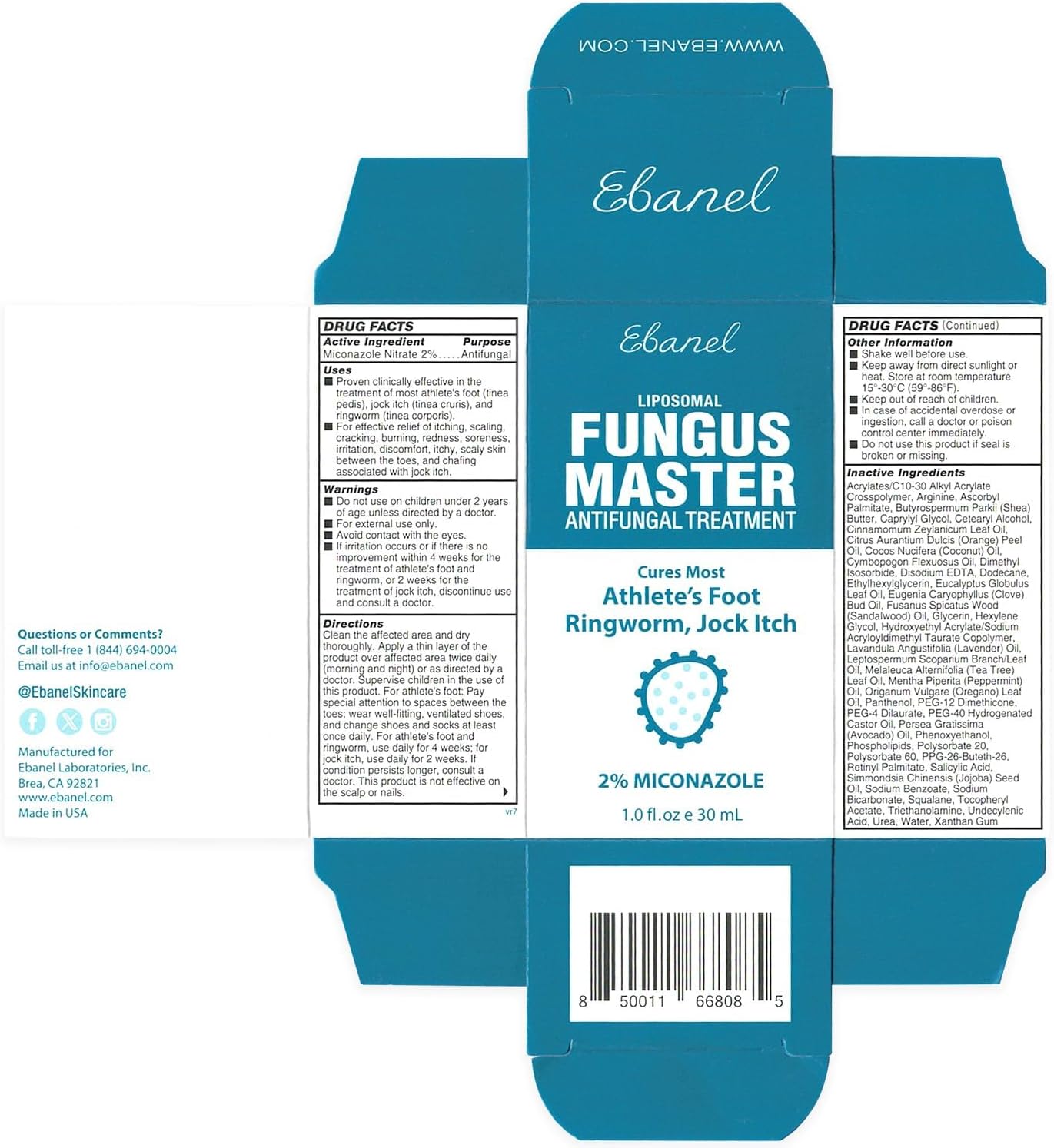 Ebanel Athlete's Foot Fungus Treatment, Miconazole Antifungal Cream 1Oz