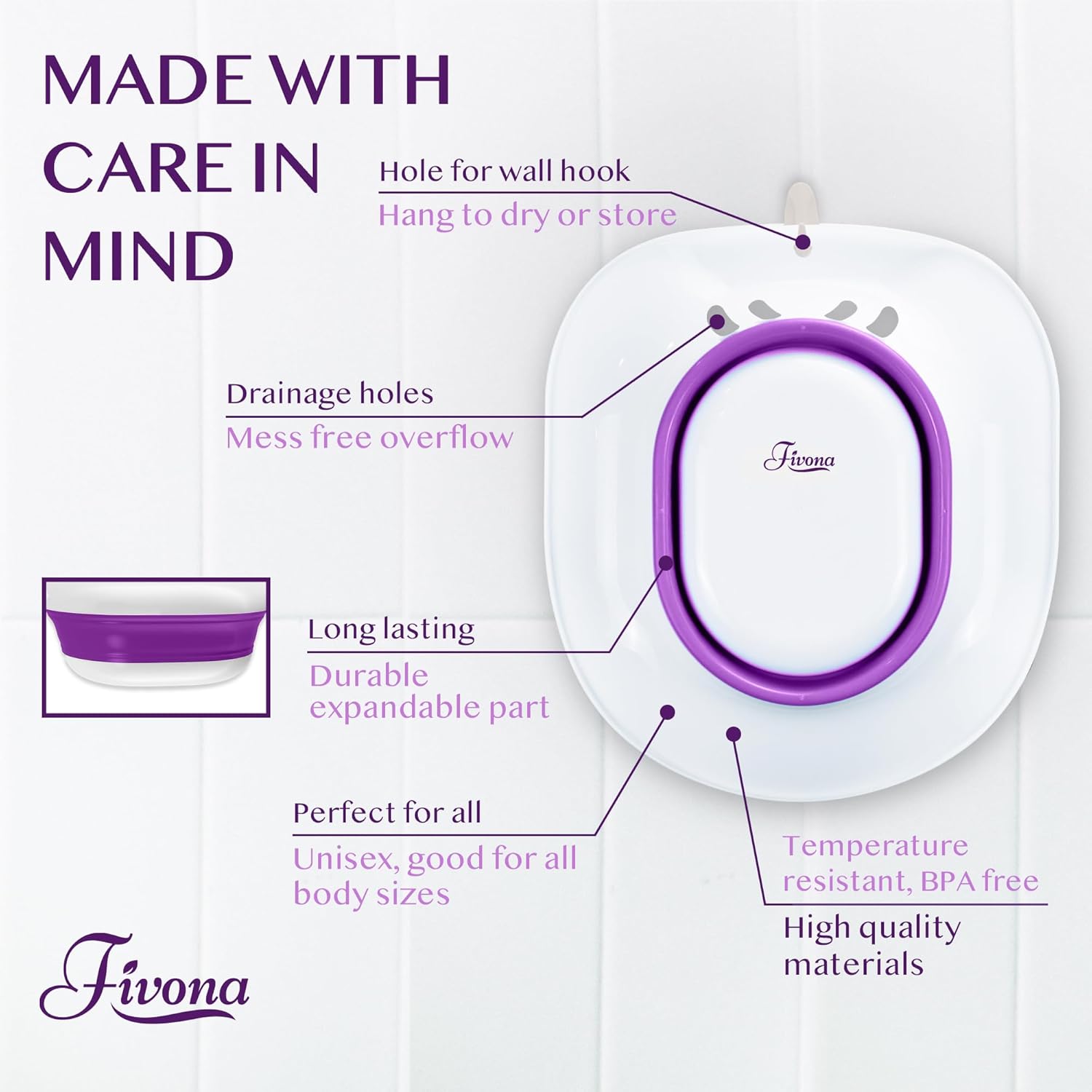 Fivona Sitz Bath for Toilet Seat Postpartum and Hemorrhoids Care - Yoni Steam Seat - Foldable Basin for Epsom Salt Soak - Portable Bidet BPA Free