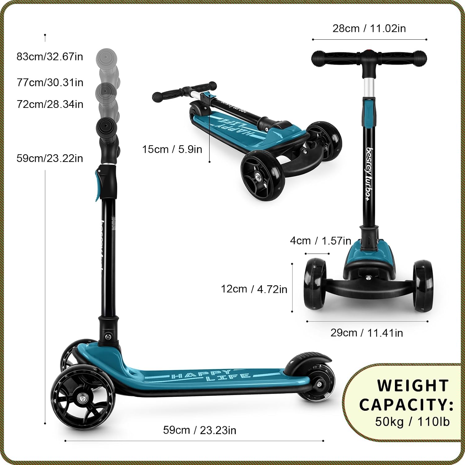 besrey 3 Wheel Scooter for Kids Ages 3-10 with 4 Adjustable Height