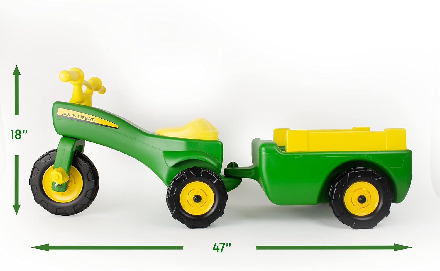 John Deere Ride On Toys Pedal Tractor with Wagon for Kids Aged 18 Months to 3 Years, Green/Yellow