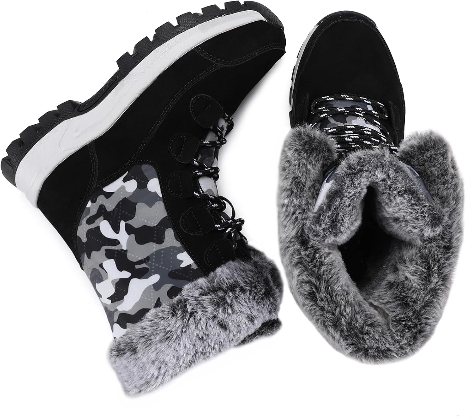 COOJOY Womens Waterproof Winter Snow Boots Warm Shoes Furry Mid Calf Lightweight Walking Hiking Booties
