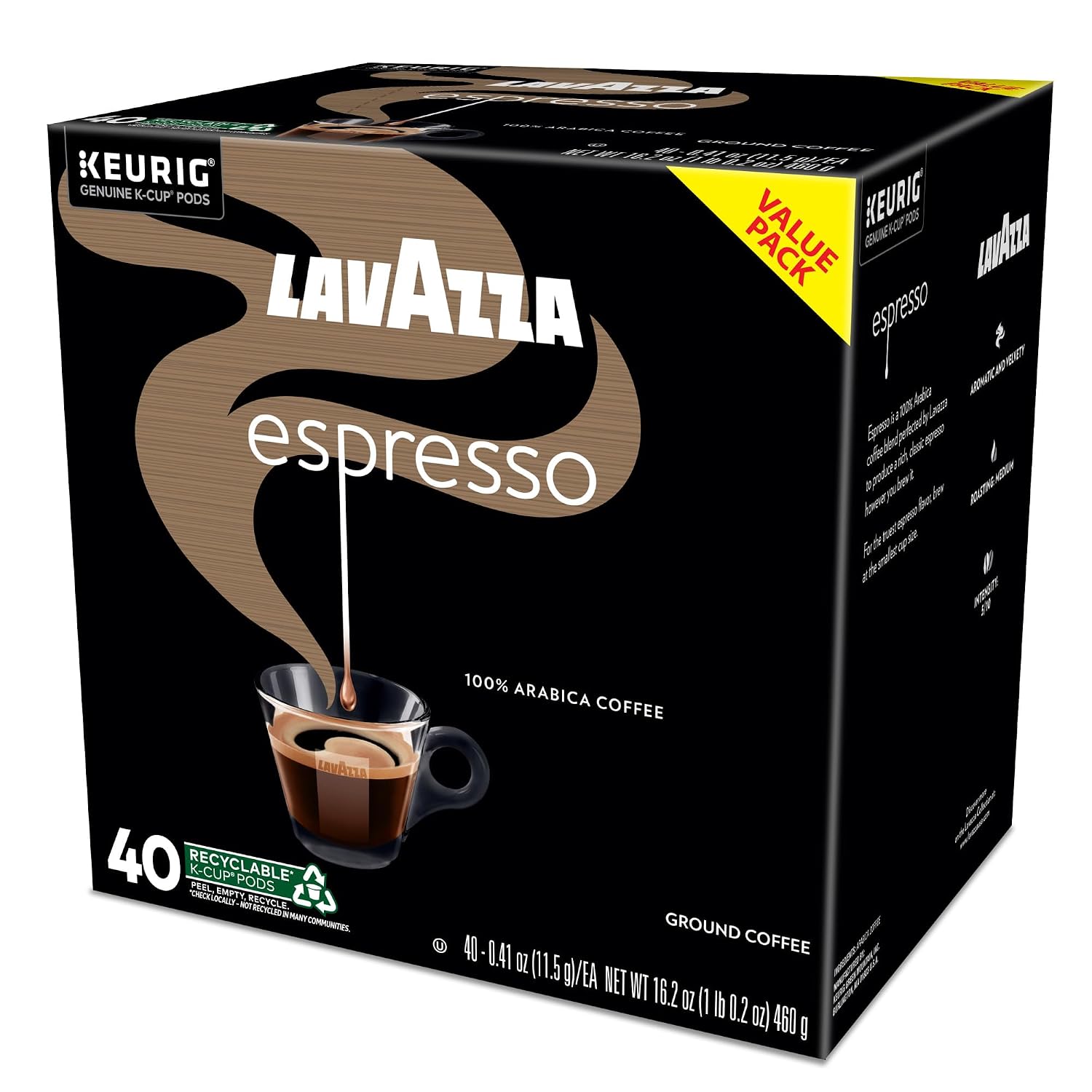 Lavazza Espresso, Single-Serve Keurig K-Cup Pods, Medium Roast Coffee, 32-Count Box