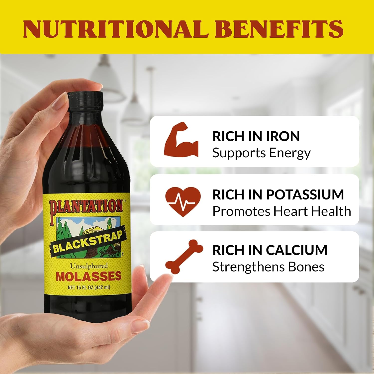Plantation Blackstrap Molasses 31 oz – Unsulphured Blackstrap Molasses, Rich Natural Sweetener for Baking, BBQ, Baked Beans, Gingerbread & Beverages