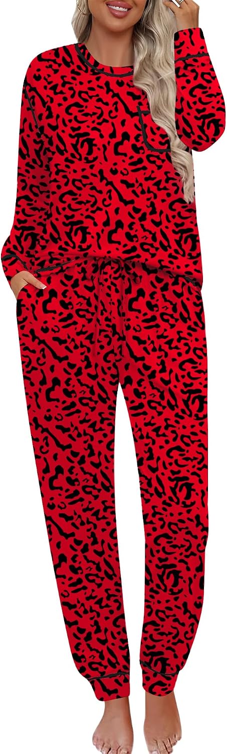 SWOMOG Women’s Pajamas Set Long Sleeve Sleepwear with Long Pants Soft Modal Loungewear Pj Set