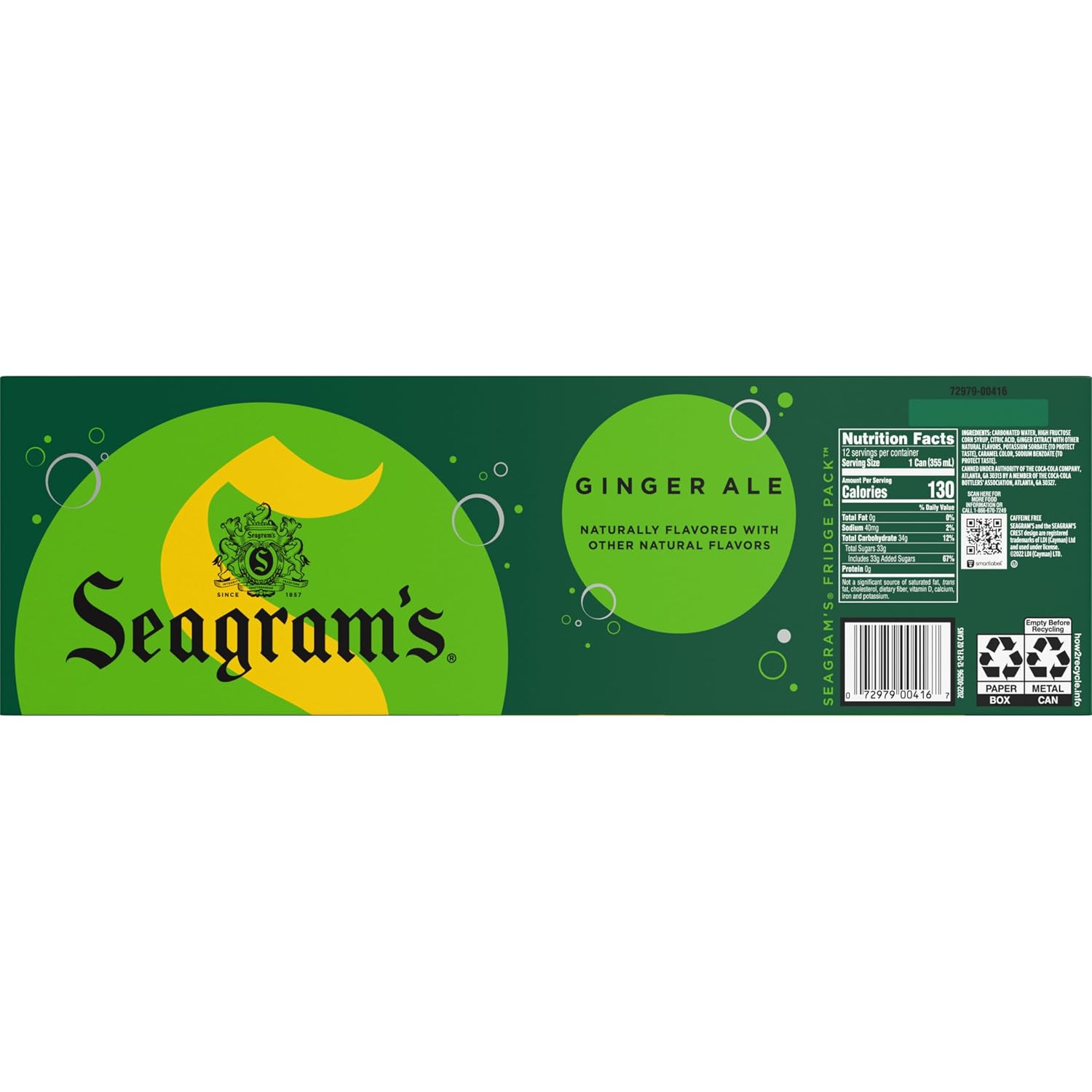 Seagram's Ginger Ale, 12 fl oz, 12 Pack