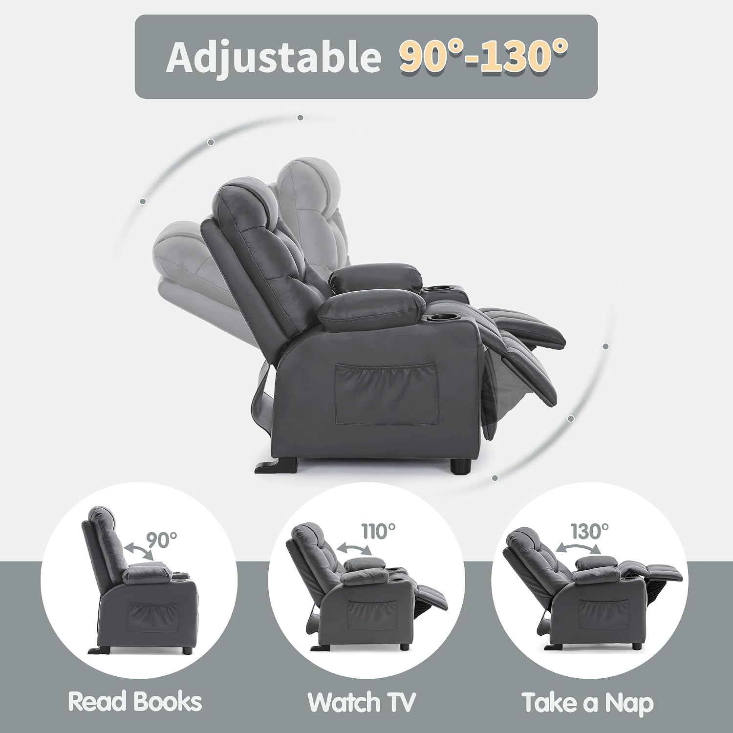 MCombo Big Kids Recliner for Ages 3+, Toddlers Recliner 7355 Velvet, Blue