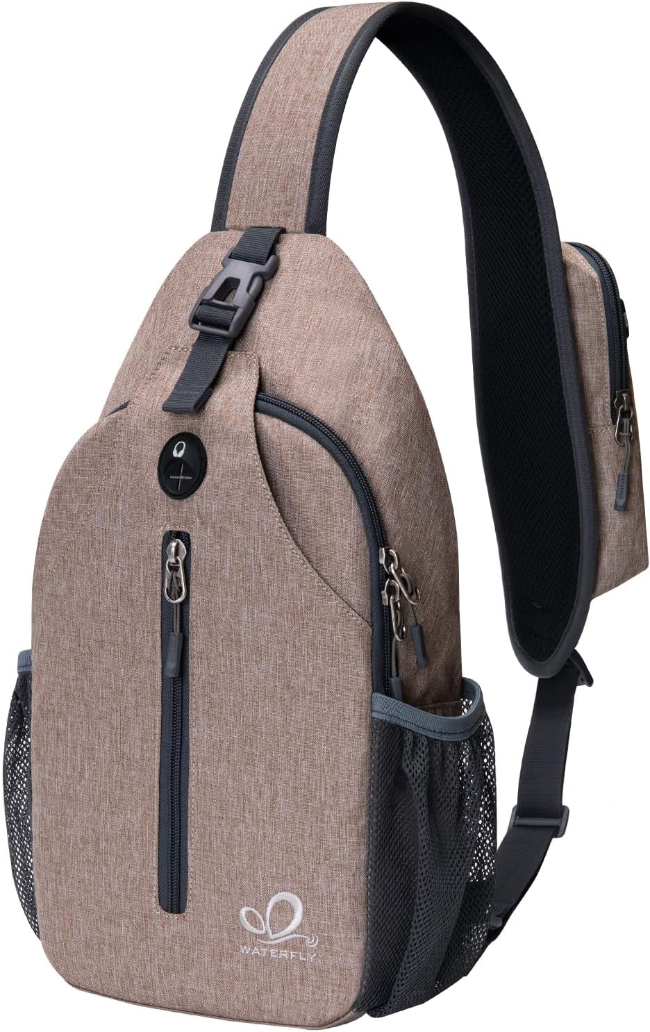 WATERFLY Crossbody Sling Backpack Sling Bag Travel Hiking Chest Bag Daypack (Black) | Small Hiking bag,Multi-compartment storage,Water-resistant,Breathable back pad,Reversible adjustable shoulder strap