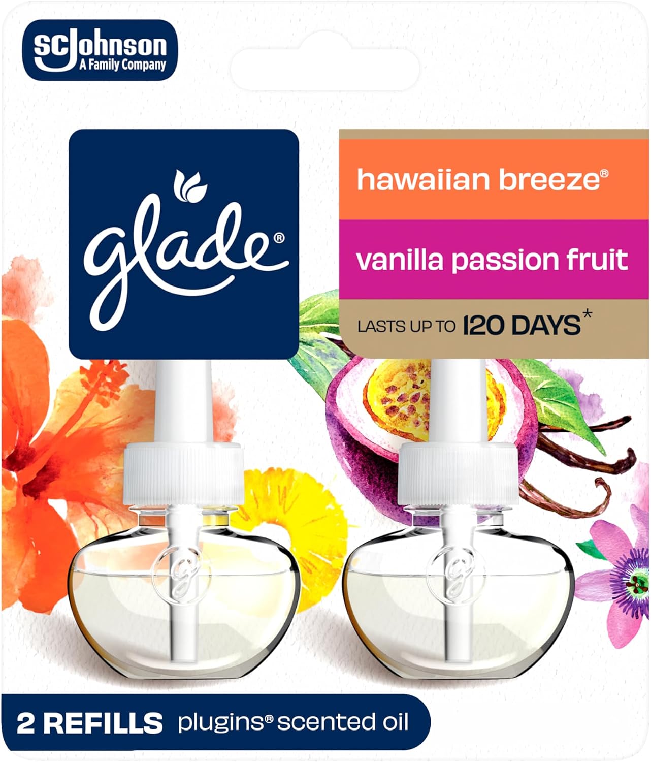 Glade PlugIns Refills Air Freshener, Scented and Essential Oils for Home and Bathroom, Tranquil Lavender & Aloe, 1.34 Fl Oz, 2 Count