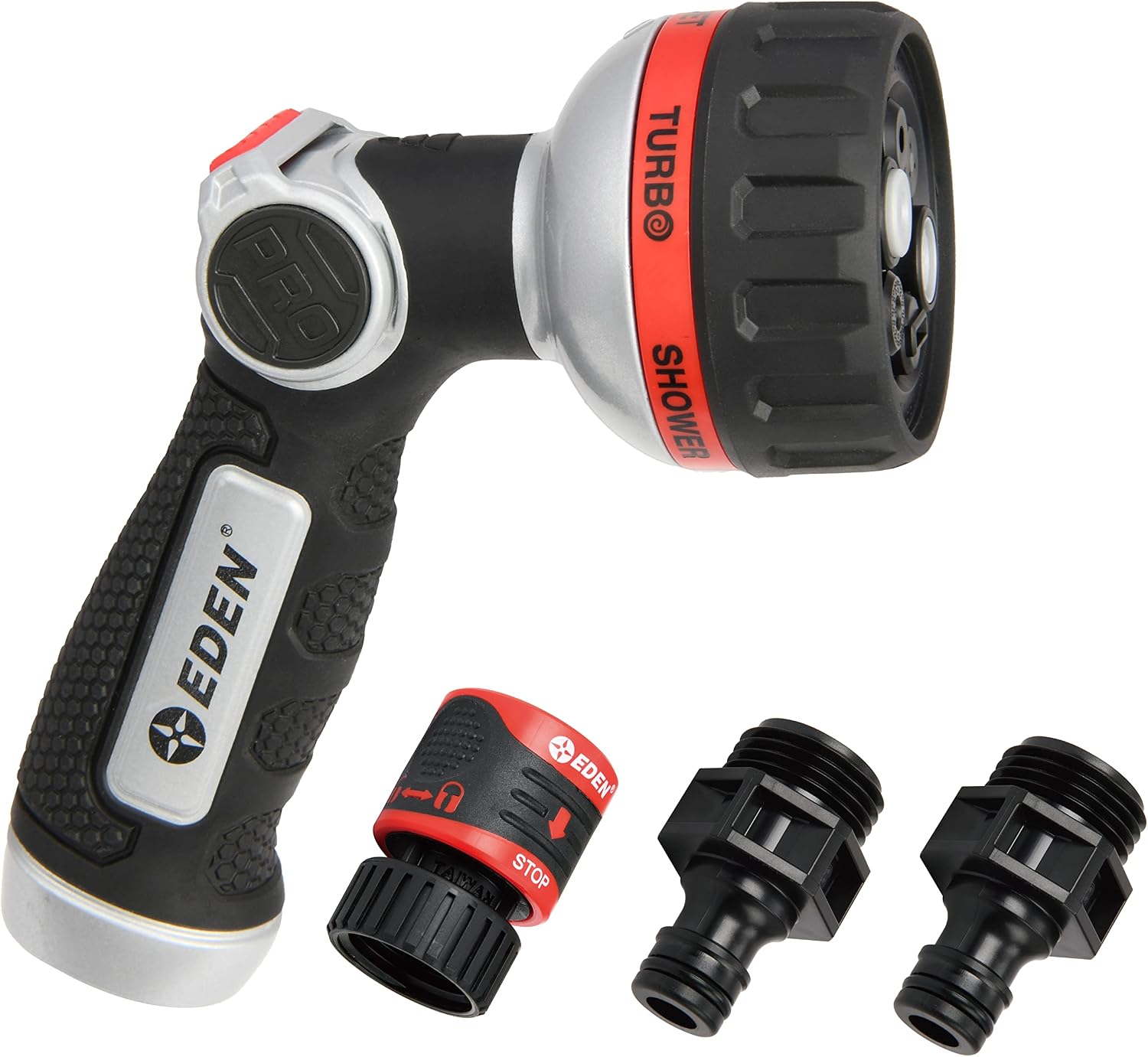 Eden Metal 7-Pattern Hose Nozzle: Thumb Control, Heavy-Duty Zinc Alloy