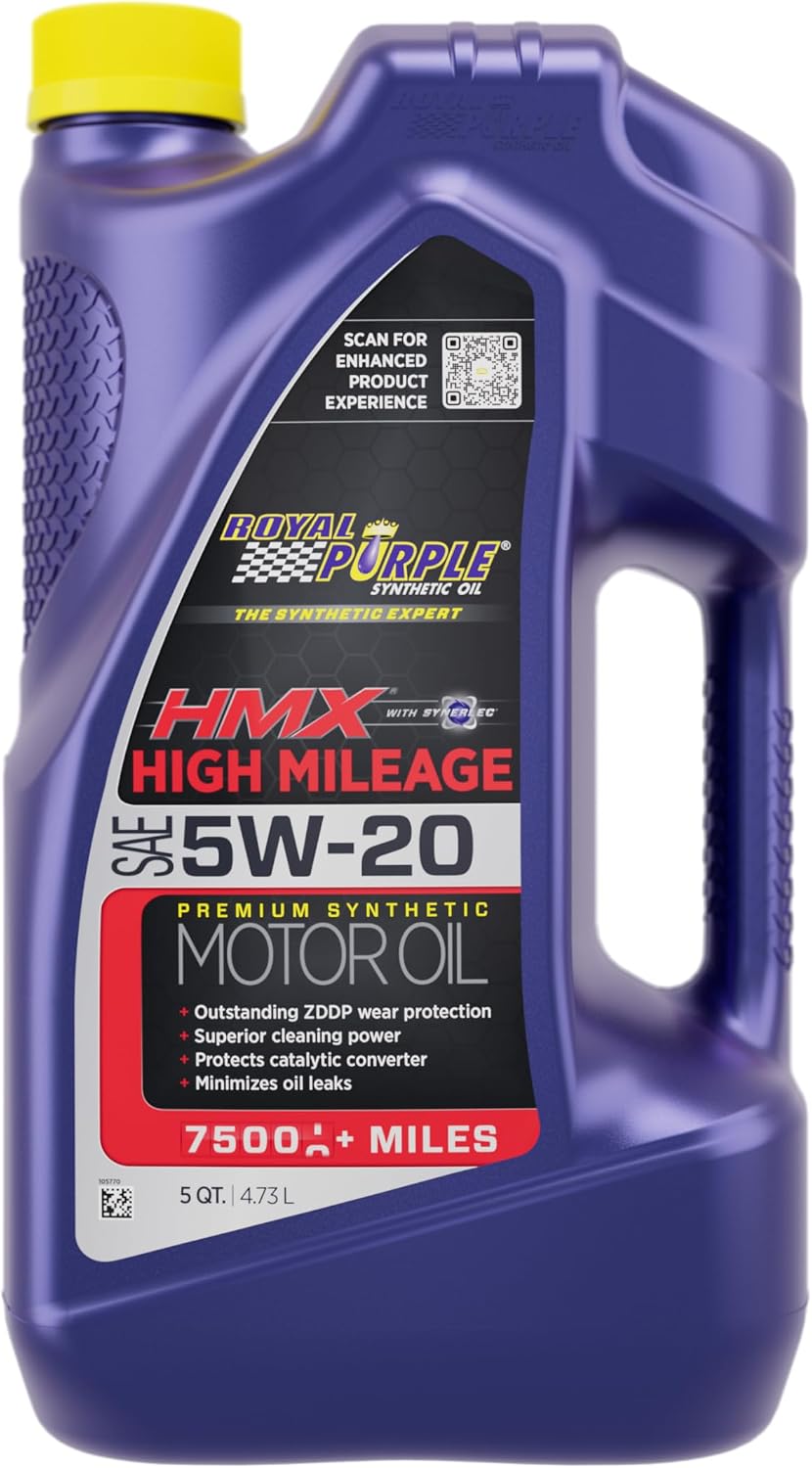 Royal Purple HMX w/Synerlec | High Mileage SAE 5W-20 Premium Synthetic Motor Oil | 5 Quart | SKU: 17518 | Pack of 3