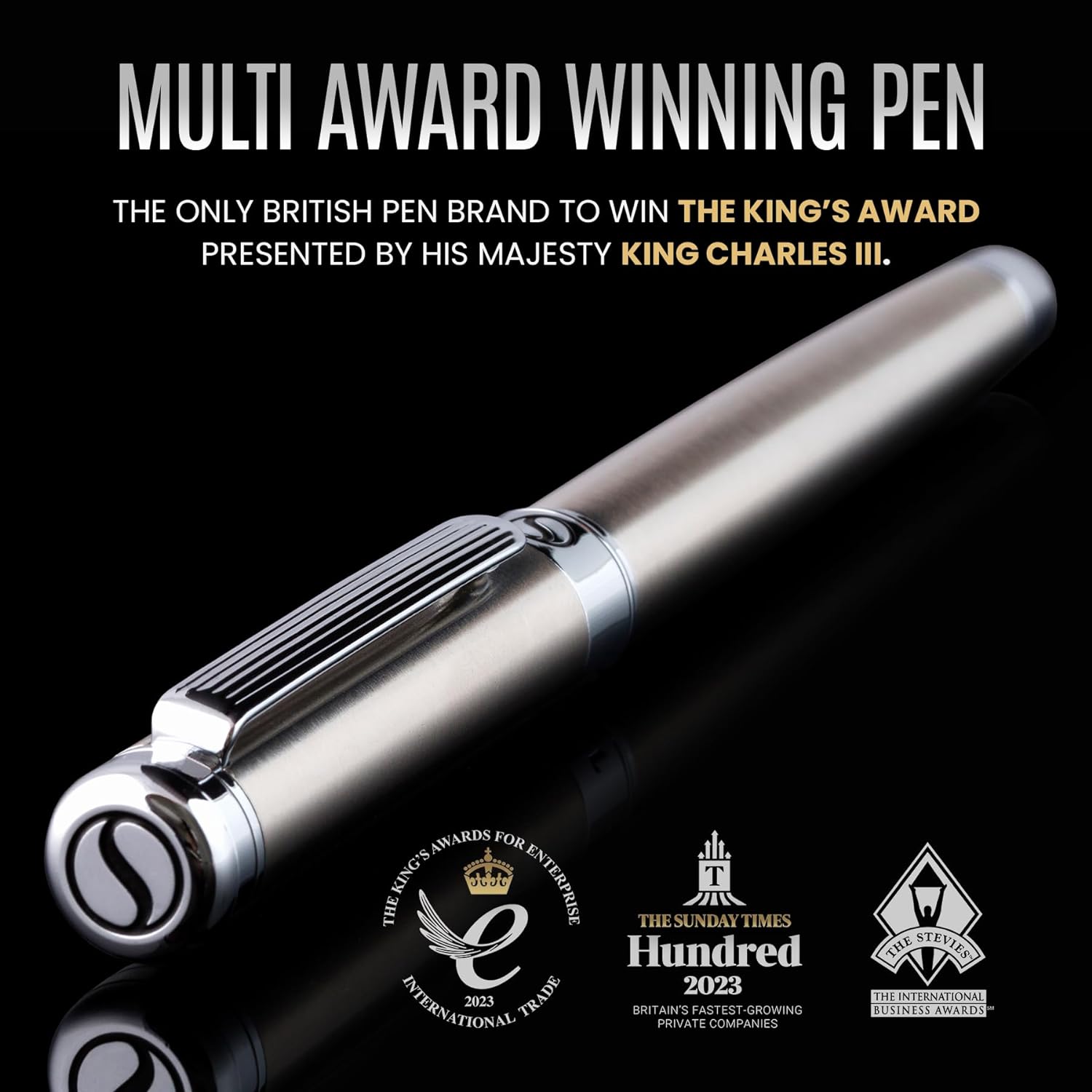 Scriveiner Silver Chrome Fountain Pen - Stunning Luxury Pen, Real Gold Finish Schmidt Gilded Nib (Medium), Best Pen Gift Set for Men & Women