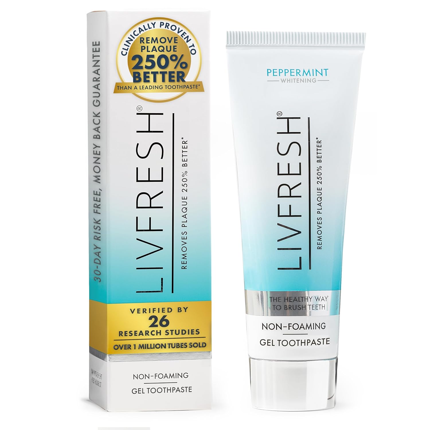 LIVFRESH Toothpaste Gel, Clinically Proven to Remove Plaque 250% Better, Improves Gum Health 190% Better, Prevents & Reduces Tartar, Freshens Breath, SLS Free Dental Gel, Wintergreen