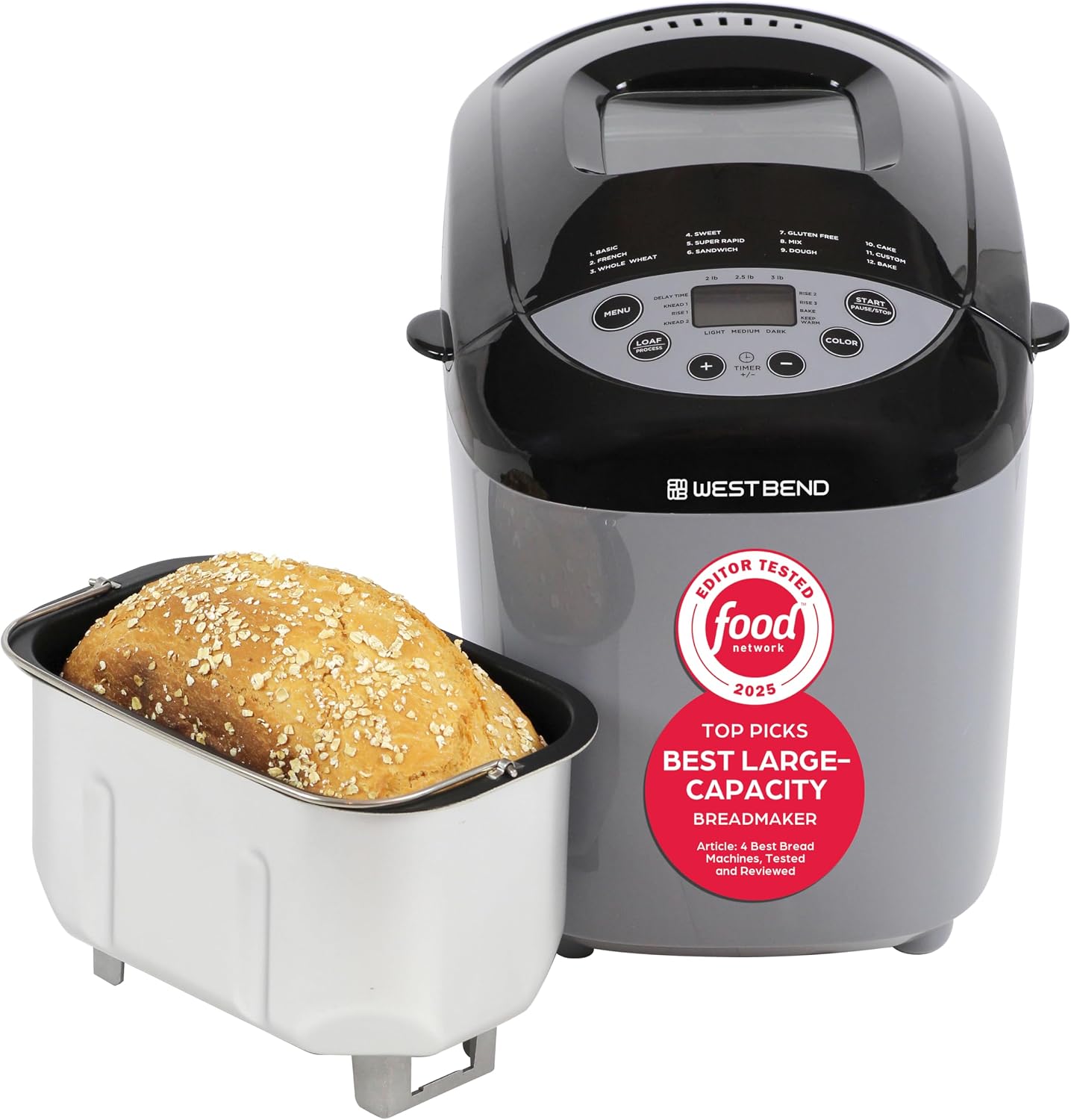 West Bend Hi-Rise Bread Maker Machine Programmable 12 Programs Including Gluten Free & 3 Loaf Sizes and Crust Colors with Traditionally-Shaped