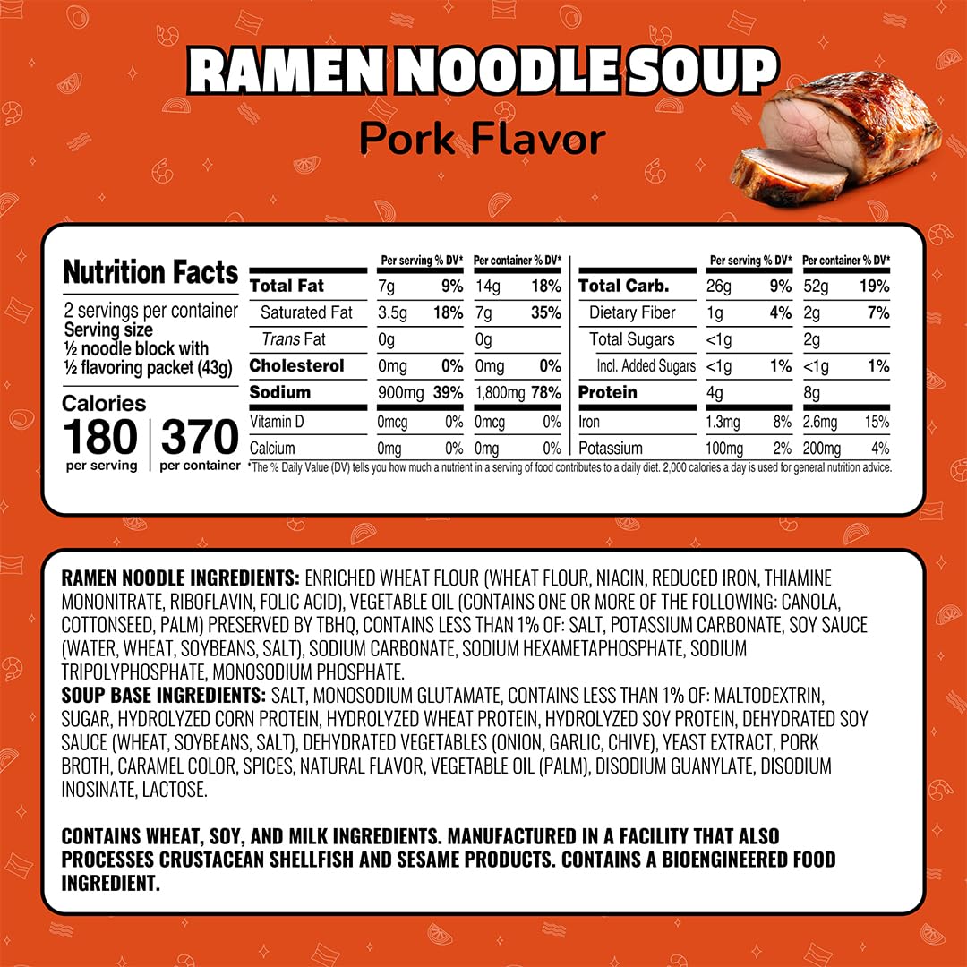 Maruchan Ramen Noodle Soup, Pork Flavor – Japanese-Style Instant Noodles, Quick & Easy Meal for Kids, Students & Busy Families – 3 Oz. (24 Pack)